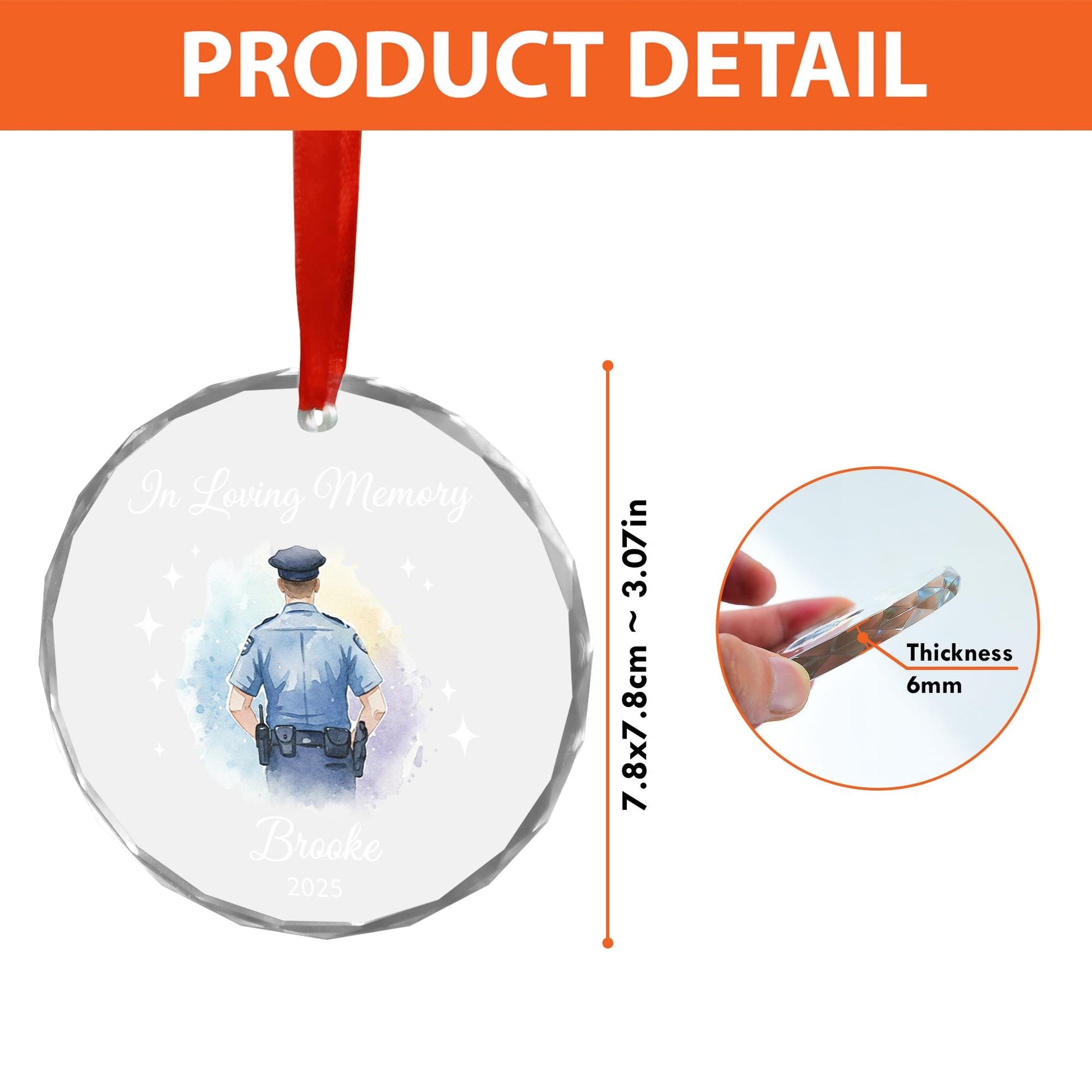 Glass Memorial Ornament – Police Officer Tribute Design, Personalized Name and Year, In Loving Memory Christmas Decoration image 5