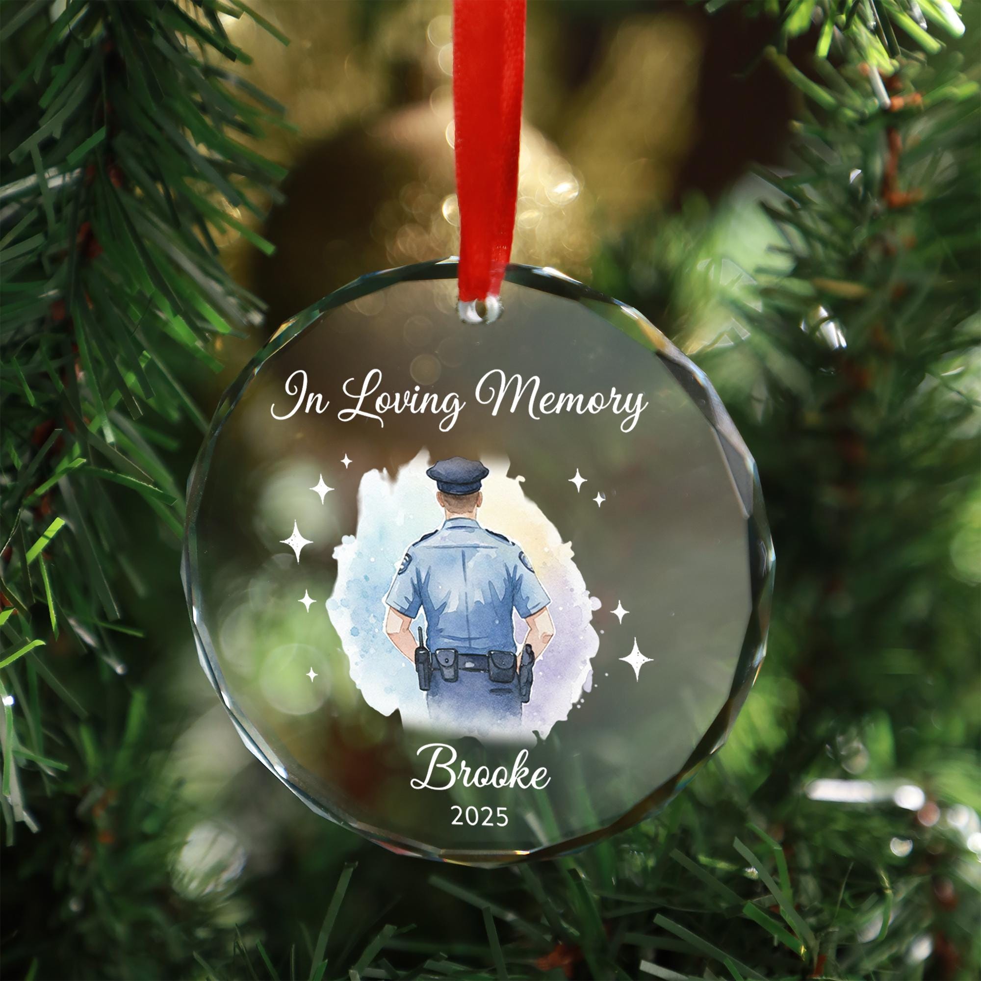 Glass Memorial Ornament – Police Officer Tribute Design, Personalized Name and Year, In Loving Memory Christmas Decoration image 8