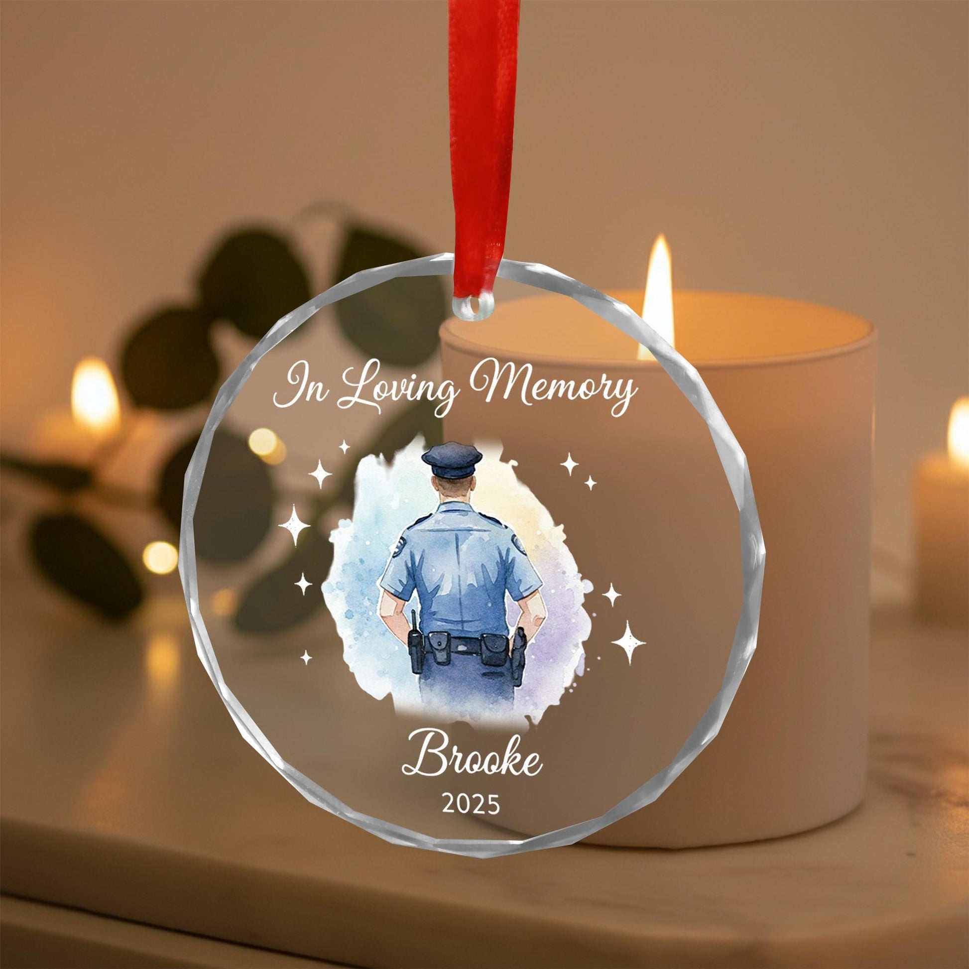 Glass Memorial Ornament – Police Officer Tribute Design, Personalized Name and Year, In Loving Memory Christmas Decoration image 1
