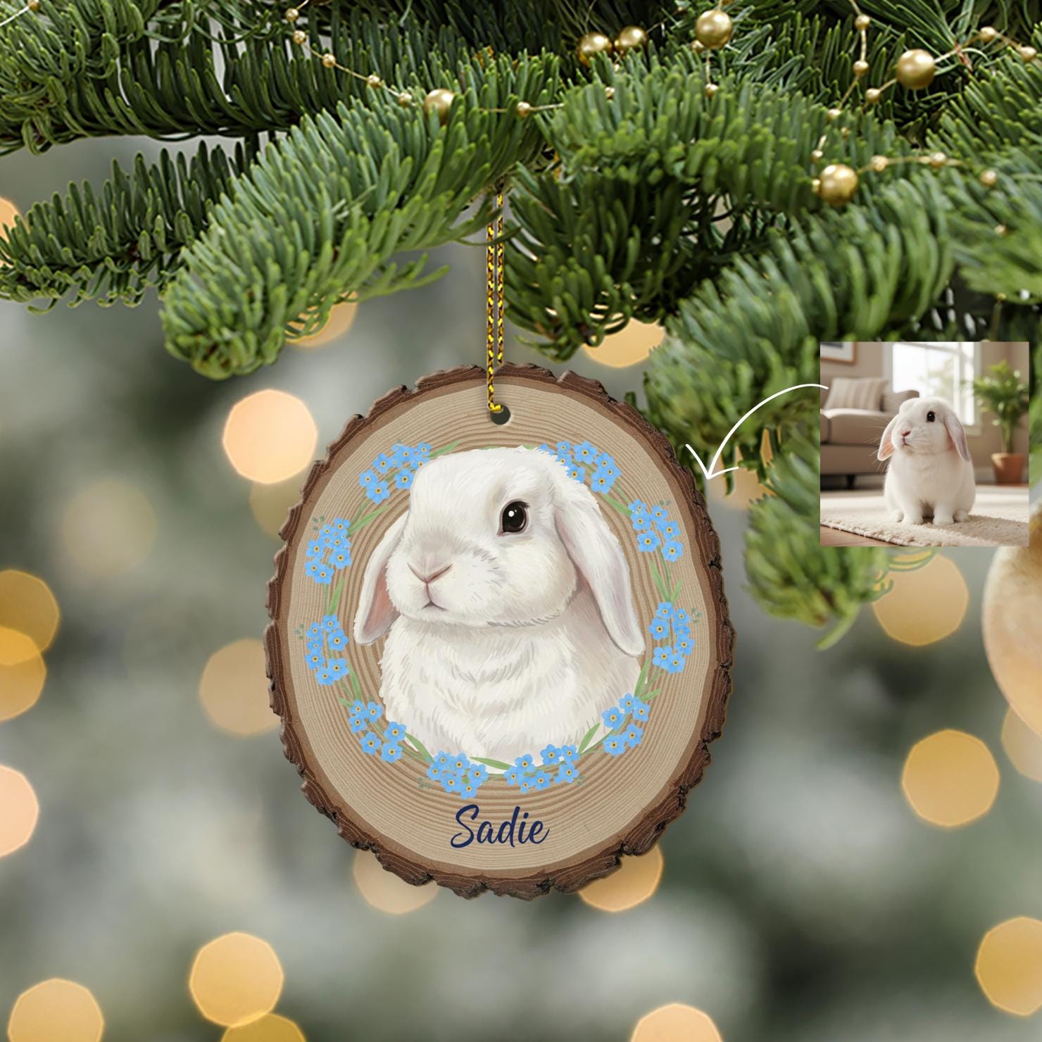 Custom Pet Memorial Wood Ornament: Personalized Animal Portrait Keepsake image 1
