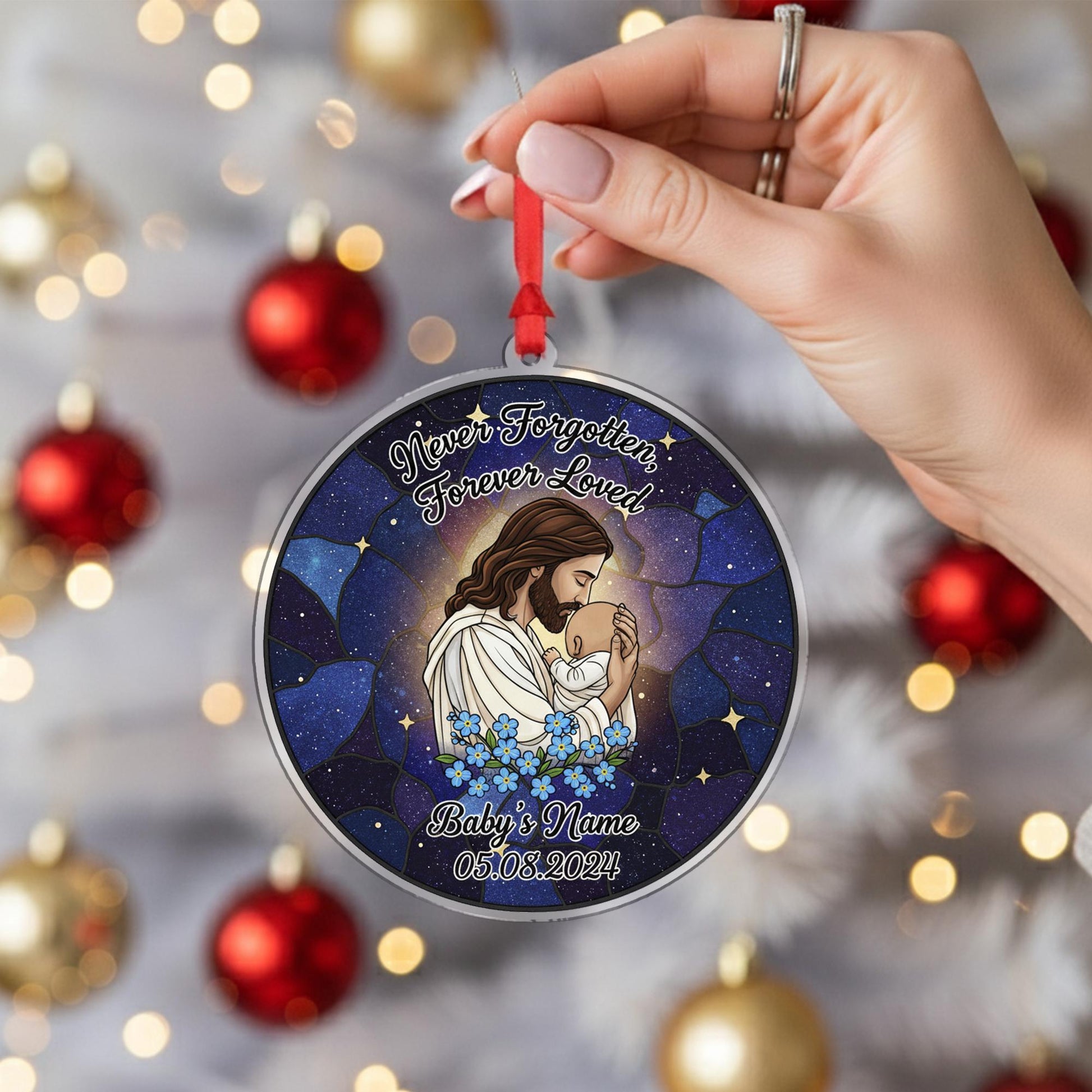 Personalized Memorial Baby Ornament - Jesus Holding Baby Keepsake image 3