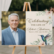 Custom Funeral Welcome Sign: Personalized Memorial Sign with Picture Hummingbird