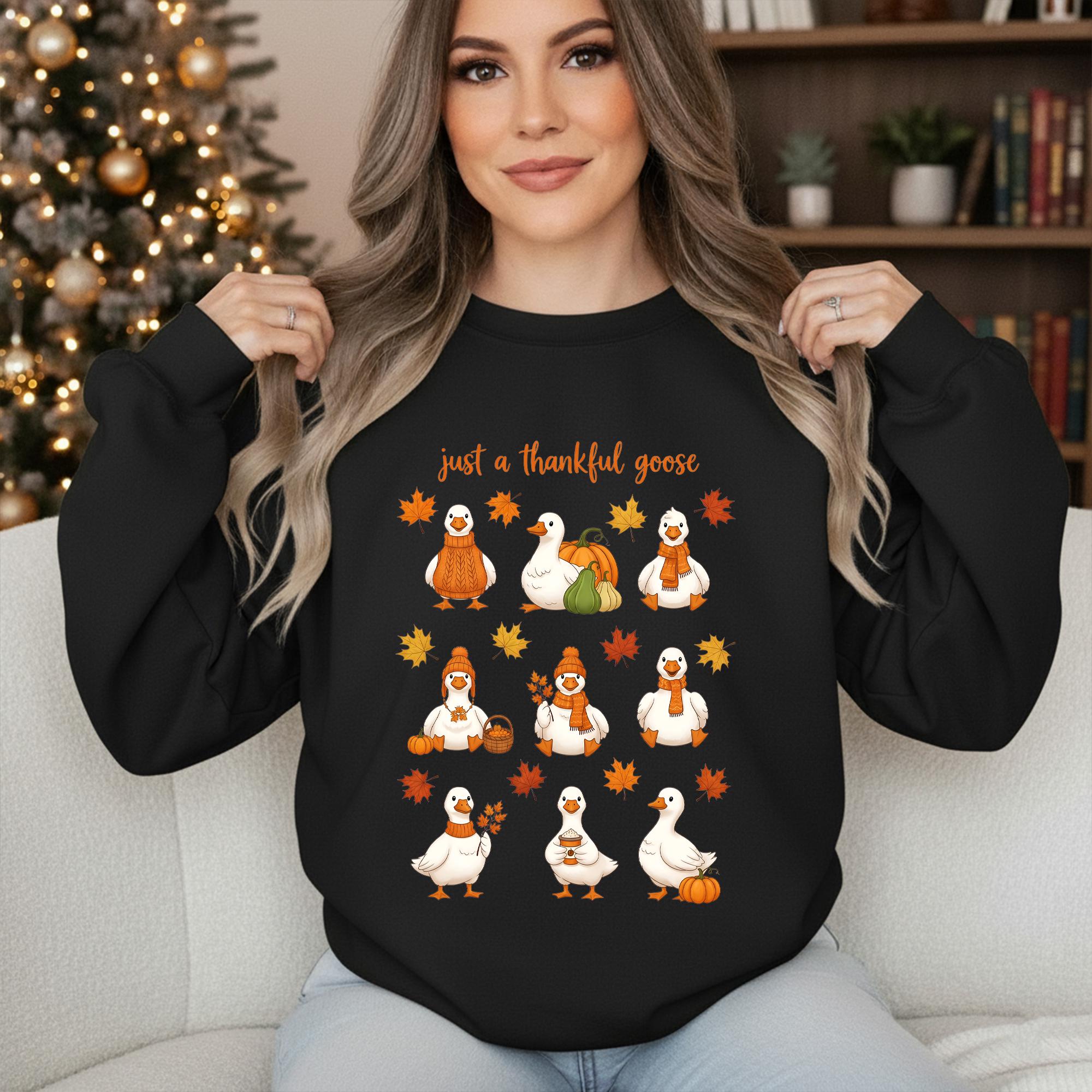 Funny Goose Thanksgiving Sweatshirt: 'Just a Thankful Goose' Fall Pullover image 2