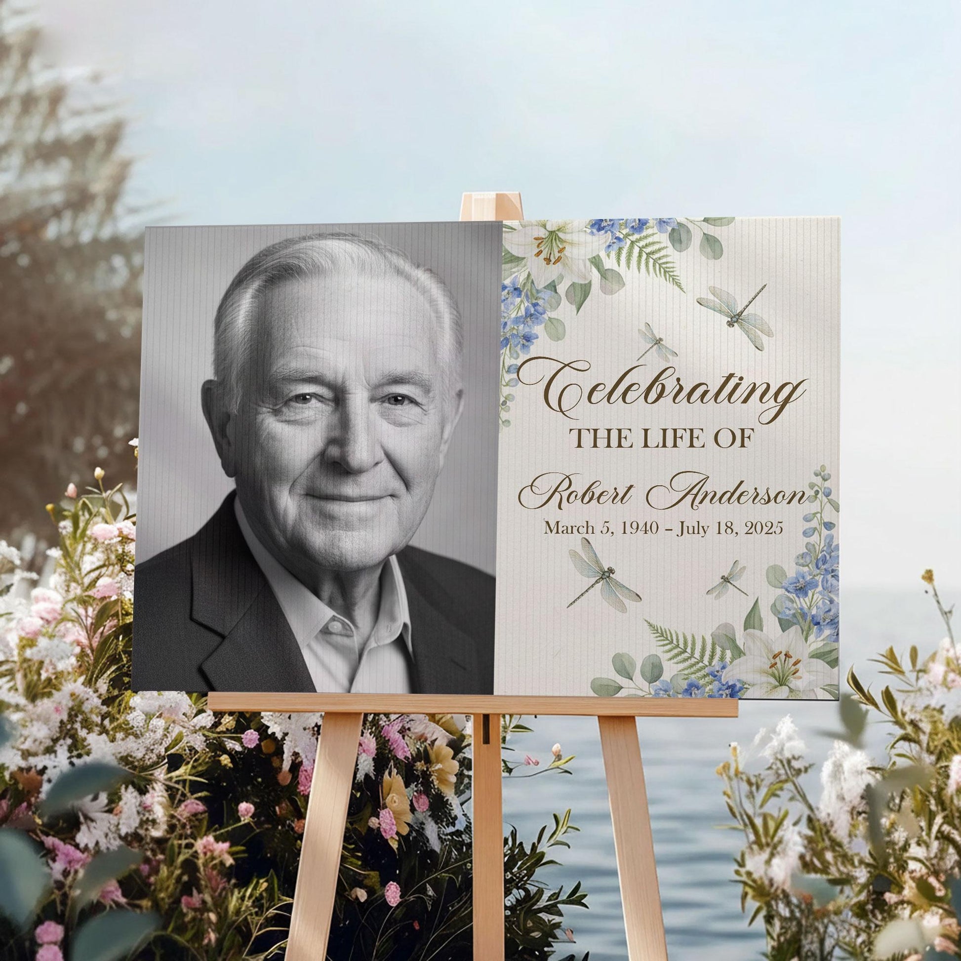 Custom Funeral Welcome Sign: Personalized Memorial Sign with Picture Dragonfly