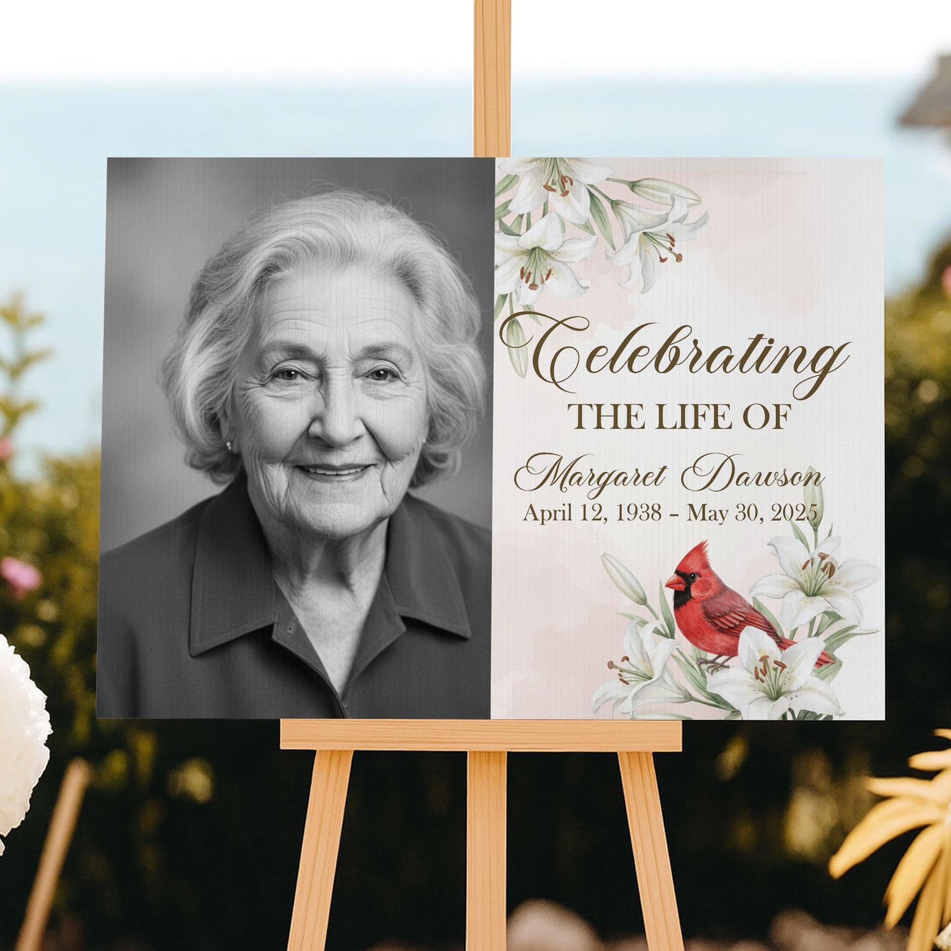 Custom Funeral Welcome Sign: Personalized Memorial Sign with Picture Cardinal
