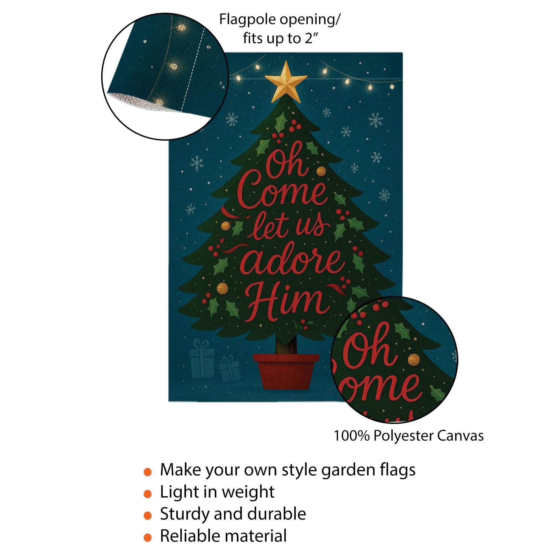 Oh Come Let Us Adore Him Christmas Garden Flag: Holiday Tree Outdoor Flag image 6