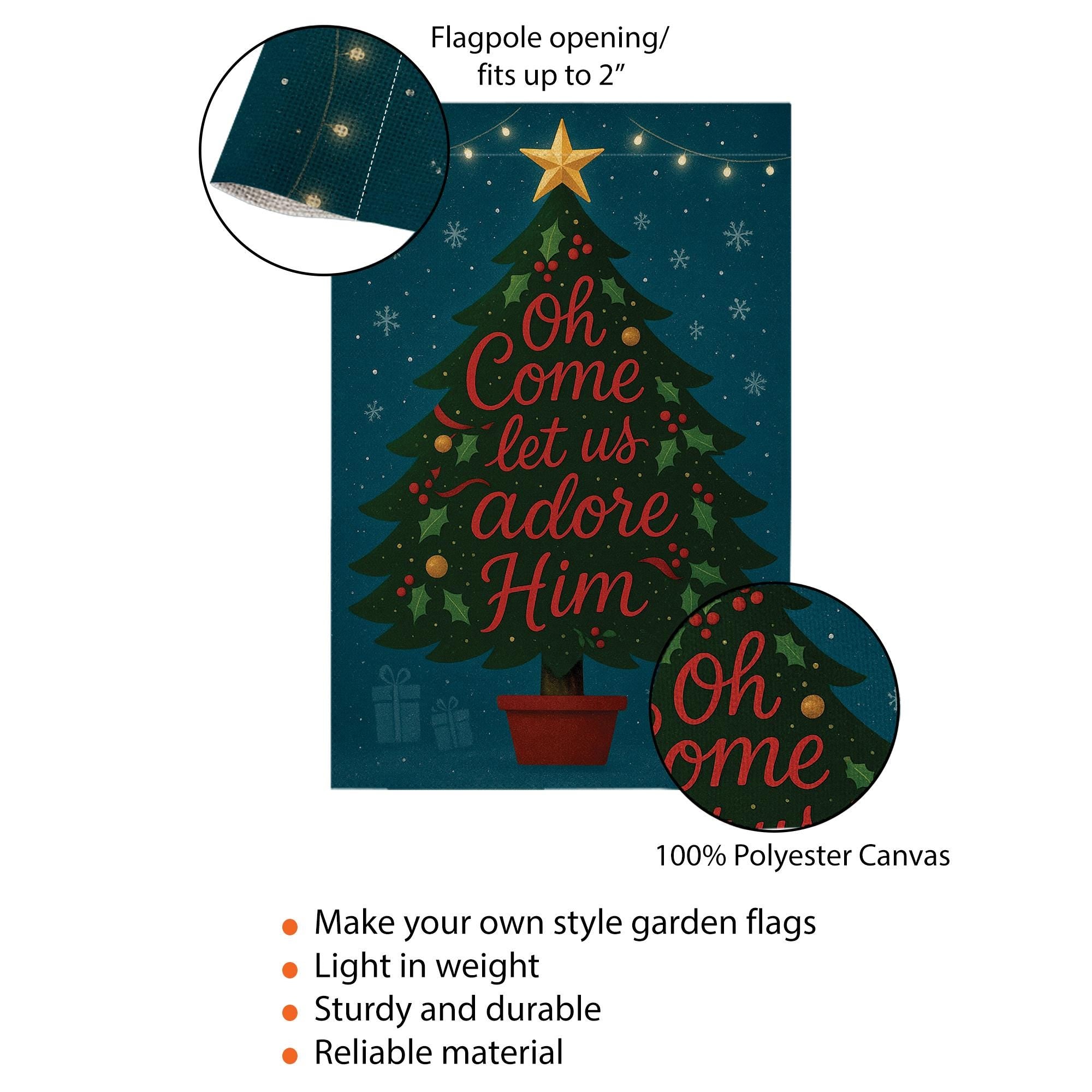 Oh Come Let Us Adore Him Christmas Garden Flag: Holiday Tree Outdoor Flag image 6