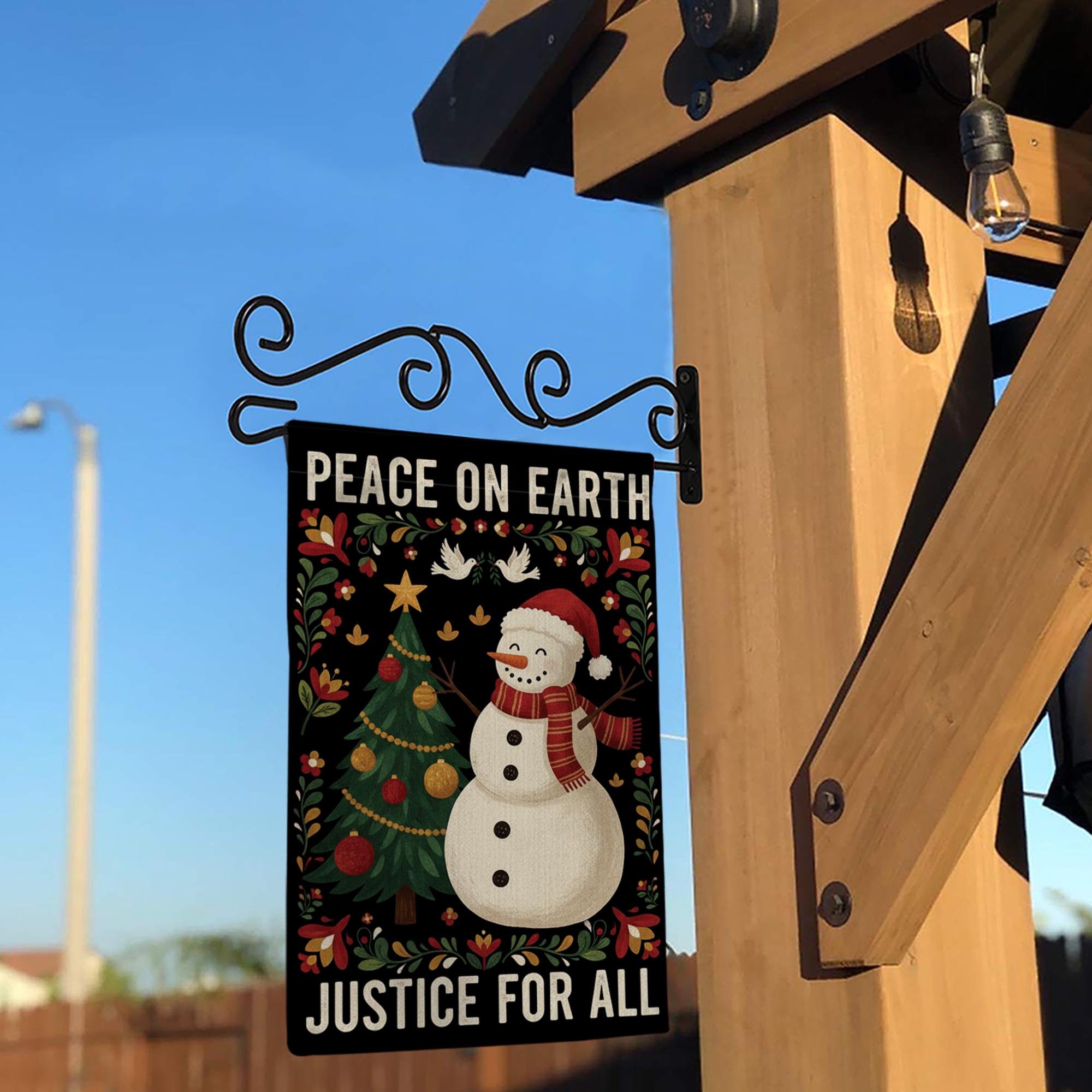 Peace On Earth Justice For All Garden Flag: Holiday Snowman Tree Outdoor Flag image 8