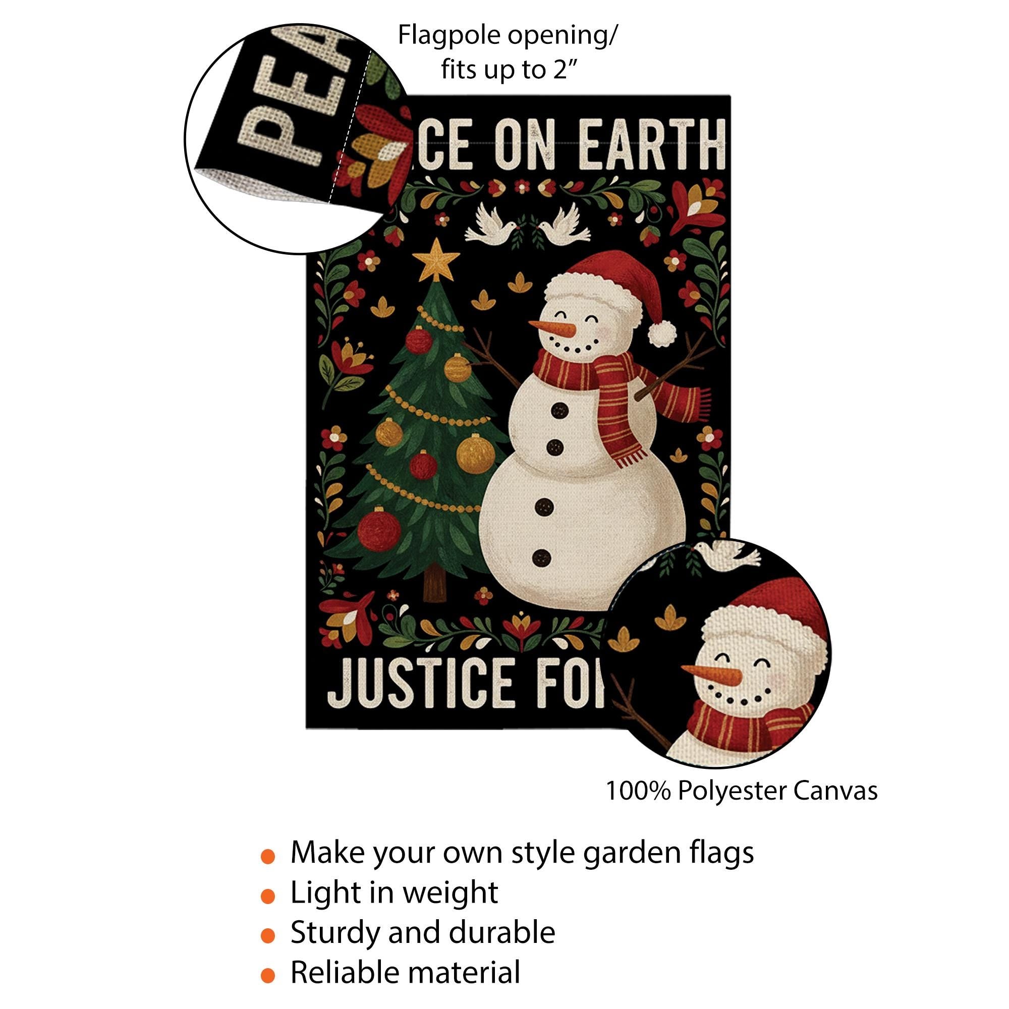Peace On Earth Justice For All Garden Flag: Holiday Snowman Tree Outdoor Flag image 7