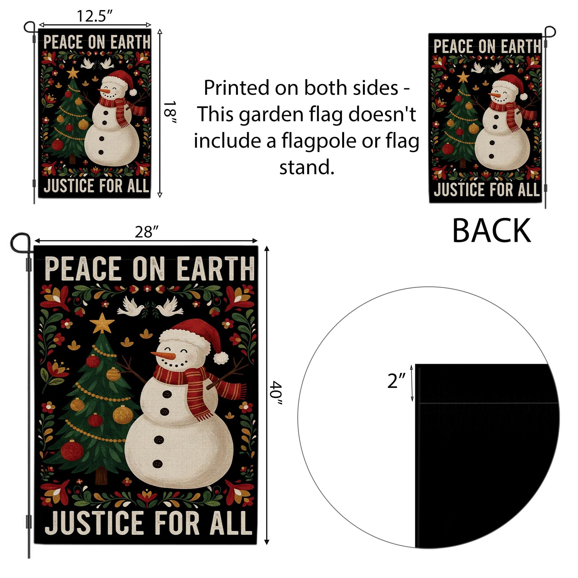 Peace On Earth Justice For All Garden Flag: Holiday Snowman Tree Outdoor Flag image 6