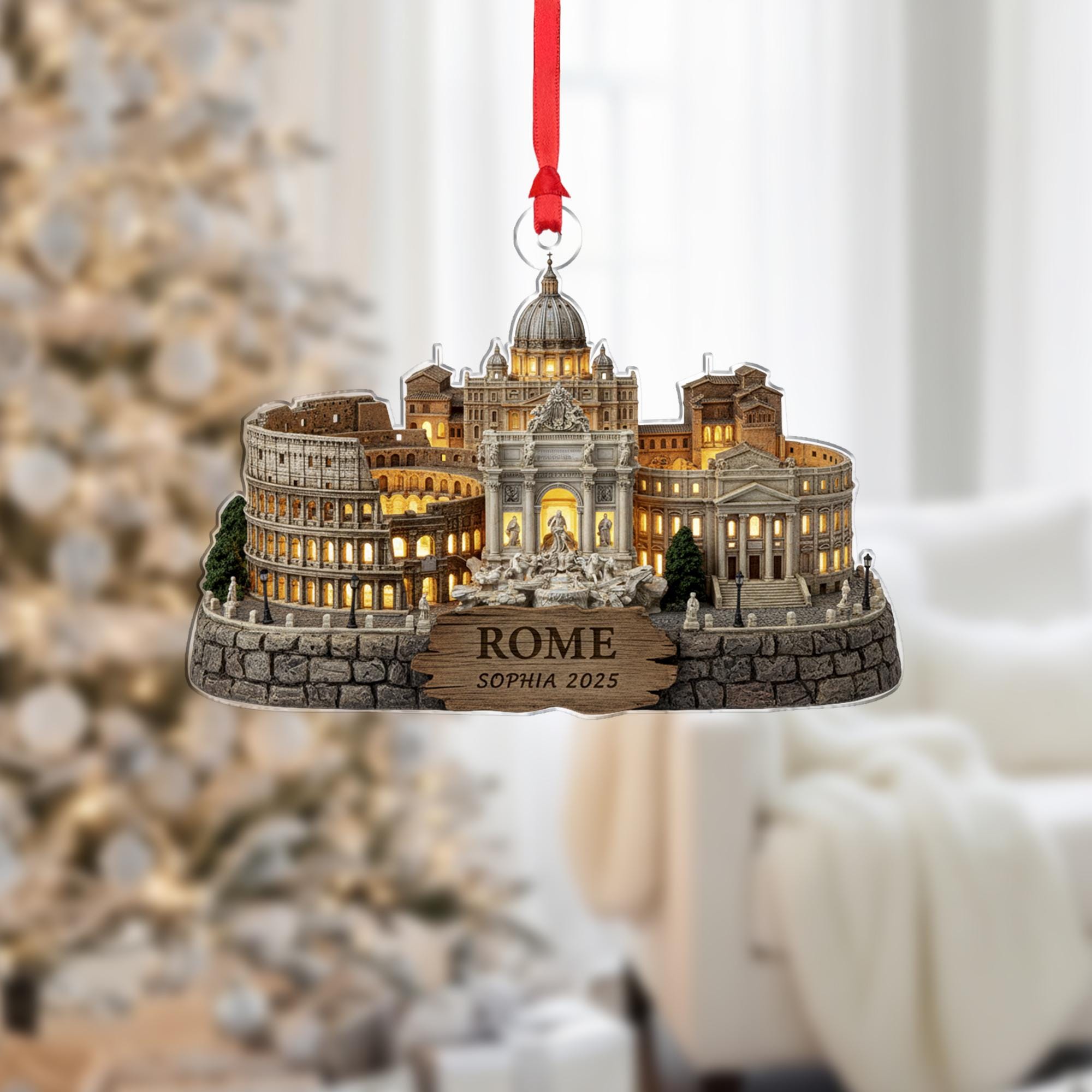 Custom Rome Landmark Acrylic Ornament: Sophisticated 2025 Travel Keepsake image 1