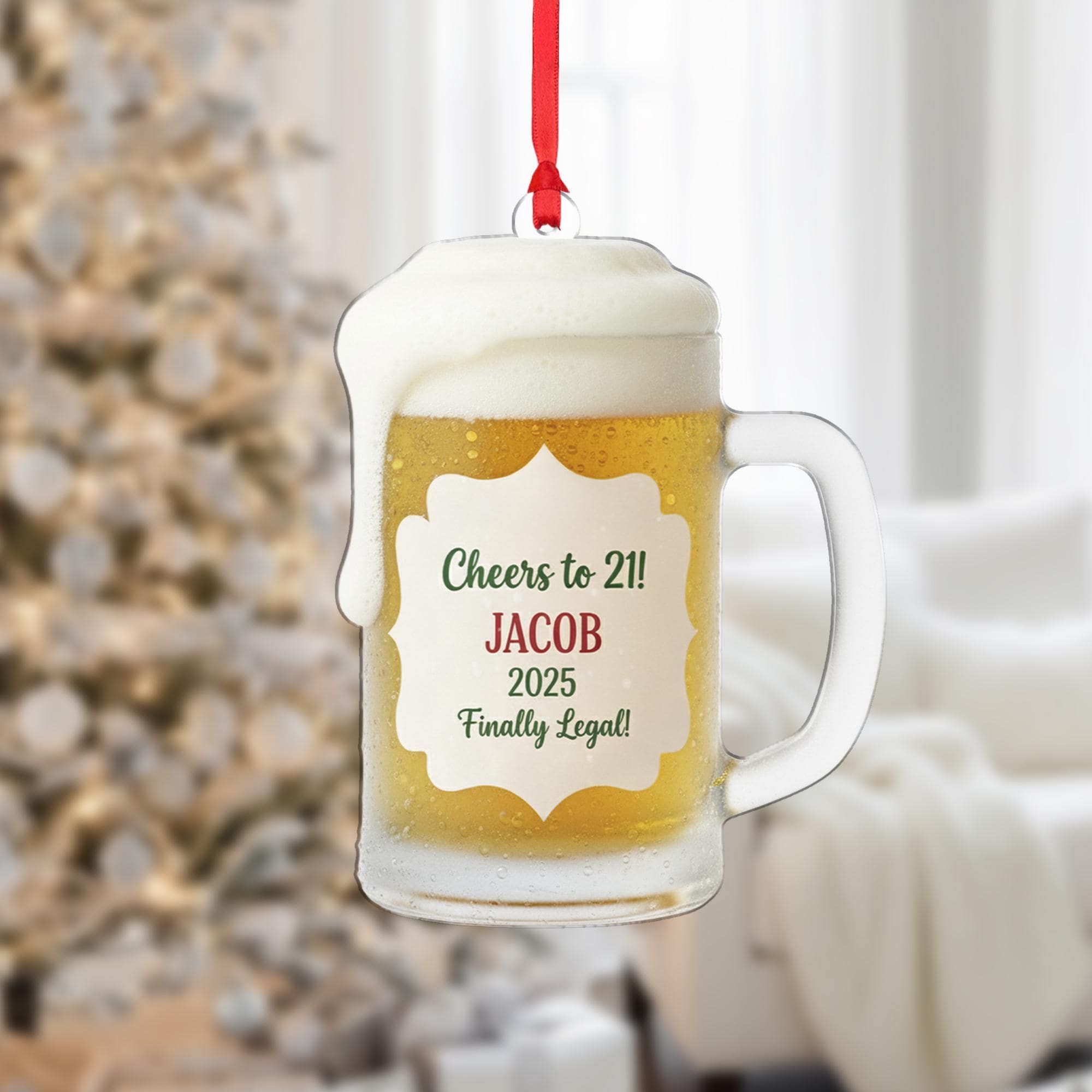 Cheers to 21 Personalized Beer Mug Ornament: Finally Legal Holiday Decor, Birthday Keepsake Gift image 1
