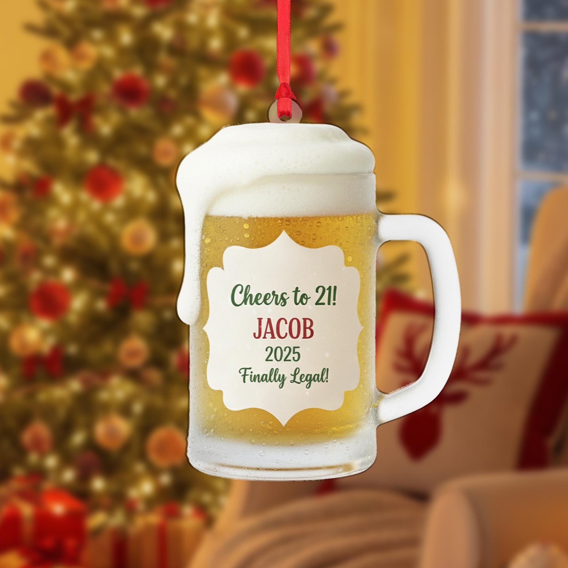 Cheers to 21 Personalized Beer Mug Ornament: Finally Legal Holiday Decor, Birthday Keepsake Gift image 2