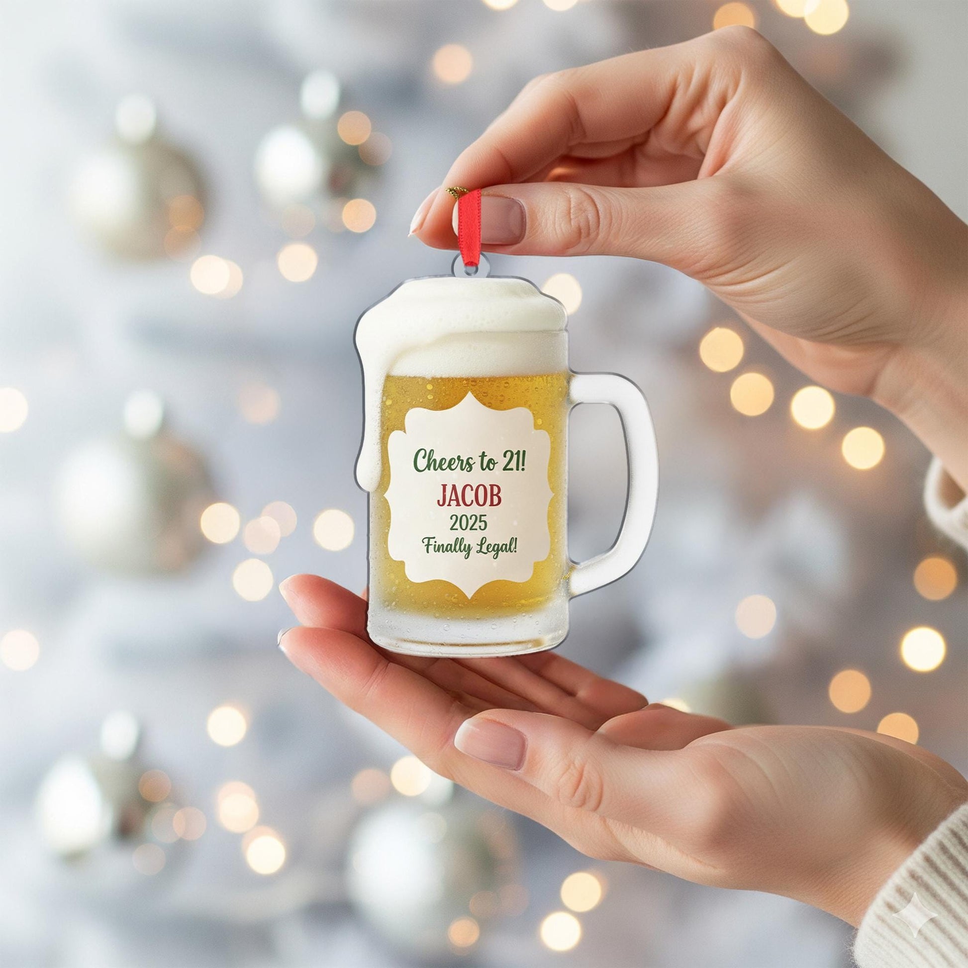 Cheers to 21 Personalized Beer Mug Ornament: Finally Legal Holiday Decor, Birthday Keepsake Gift image 4