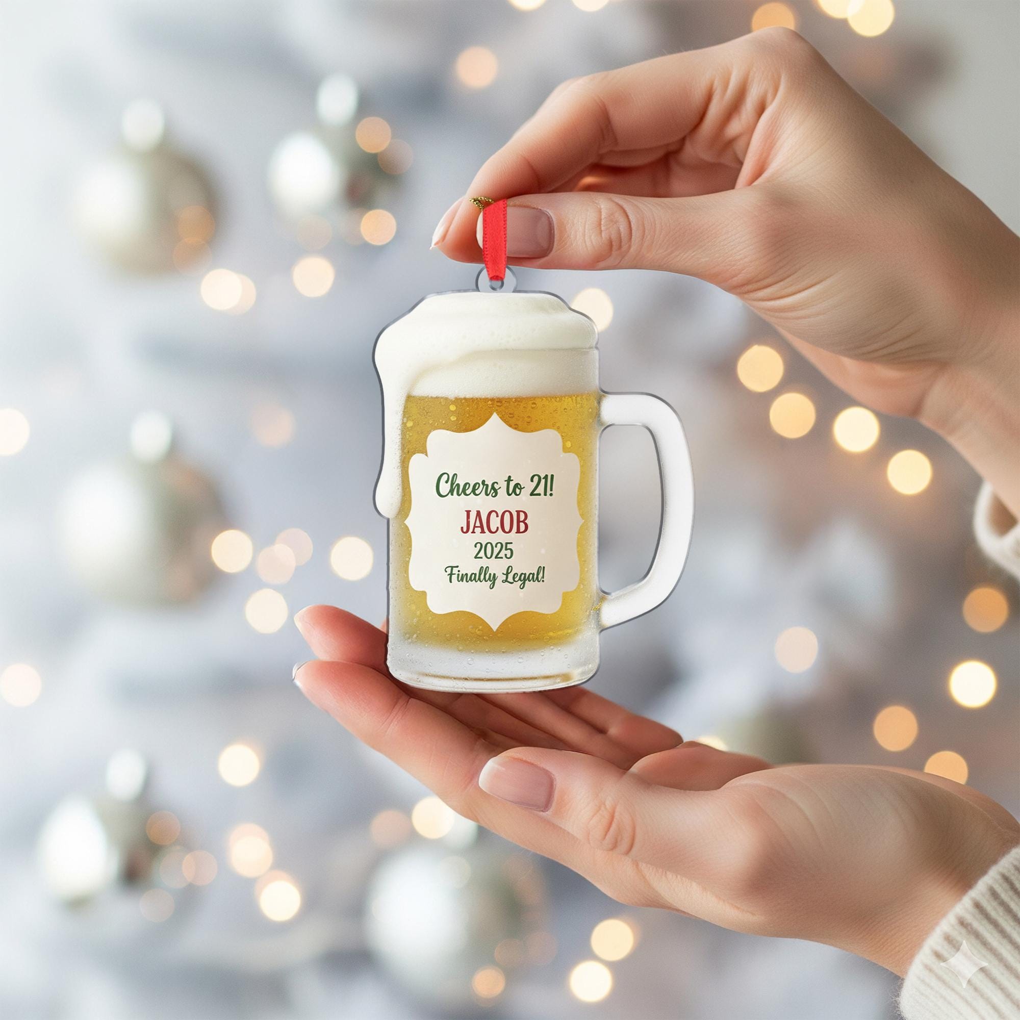 Cheers to 21 Personalized Beer Mug Ornament: Finally Legal Holiday Decor, Birthday Keepsake Gift image 4