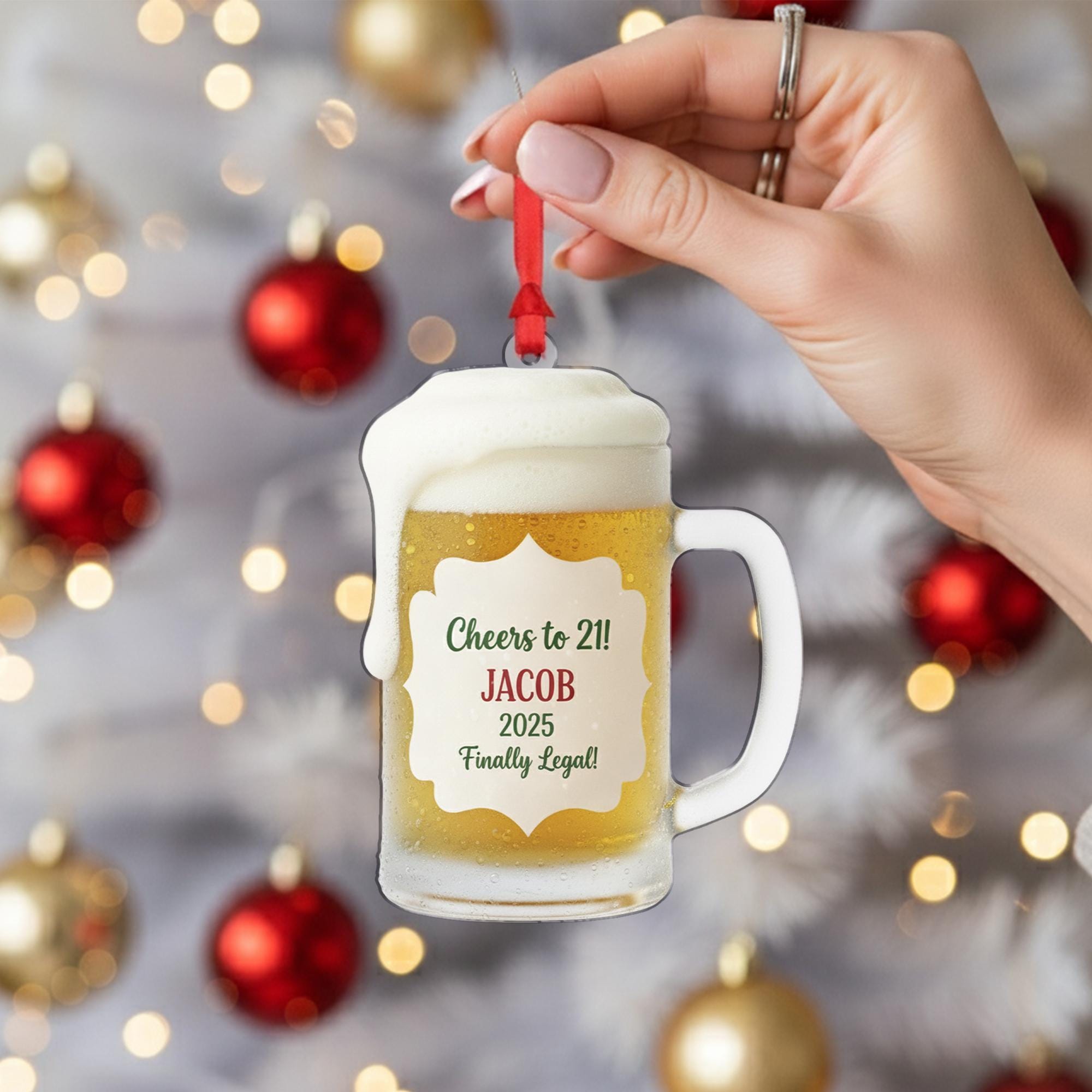 Cheers to 21 Personalized Beer Mug Ornament: Finally Legal Holiday Decor, Birthday Keepsake Gift image 7