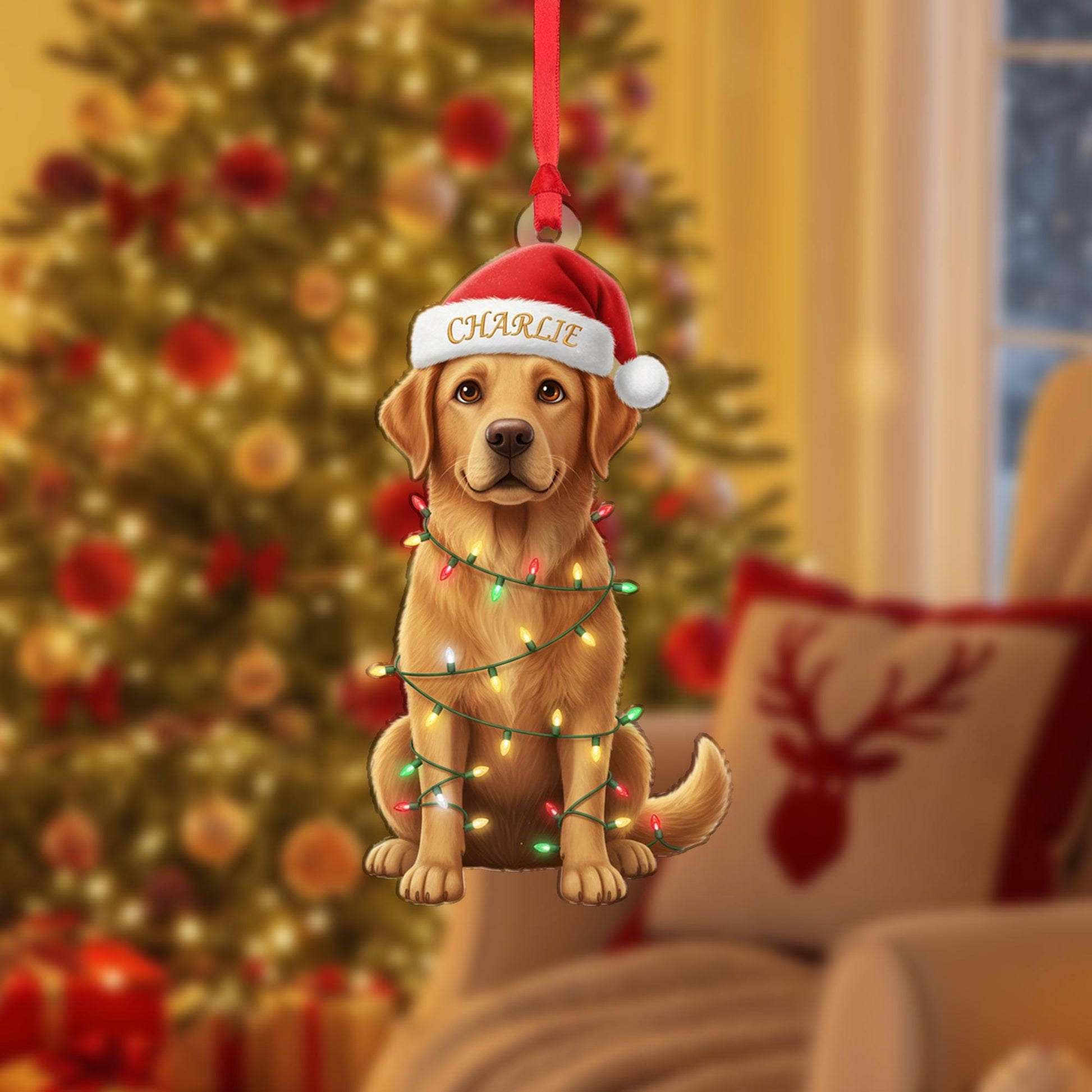 Personalized Golden Retriever Ornament: Christmas Pet Keepsake, Santa Hat image 2