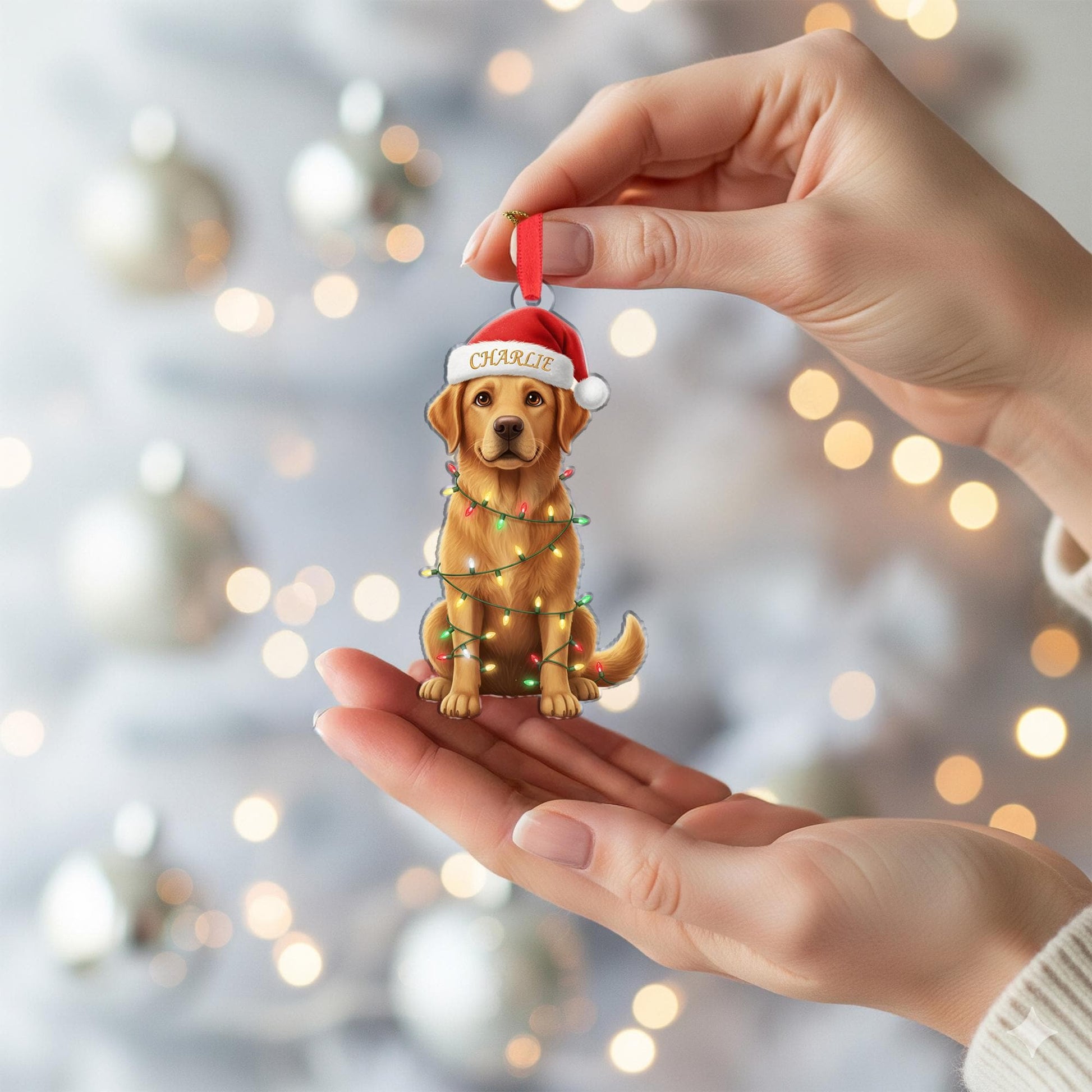 Personalized Golden Retriever Ornament: Christmas Pet Keepsake, Santa Hat image 4