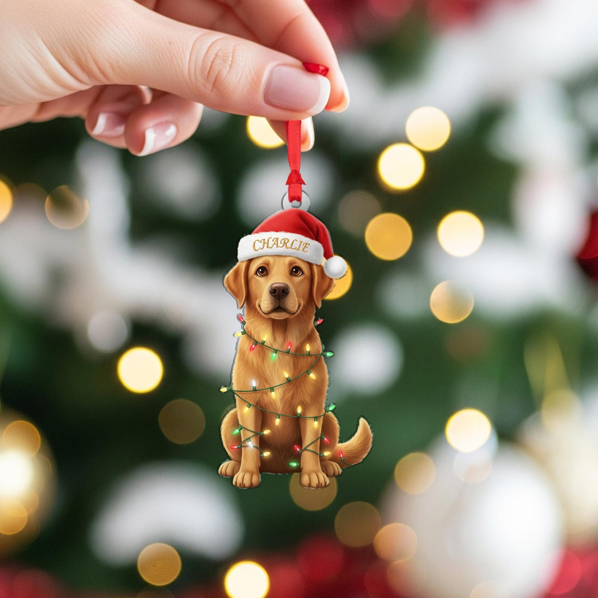 Personalized Golden Retriever Ornament: Christmas Pet Keepsake, Santa Hat image 5