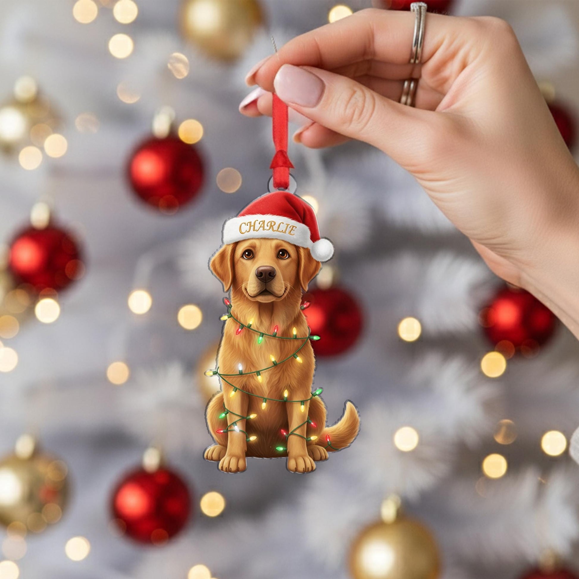 Personalized Golden Retriever Ornament: Christmas Pet Keepsake, Santa Hat image 7