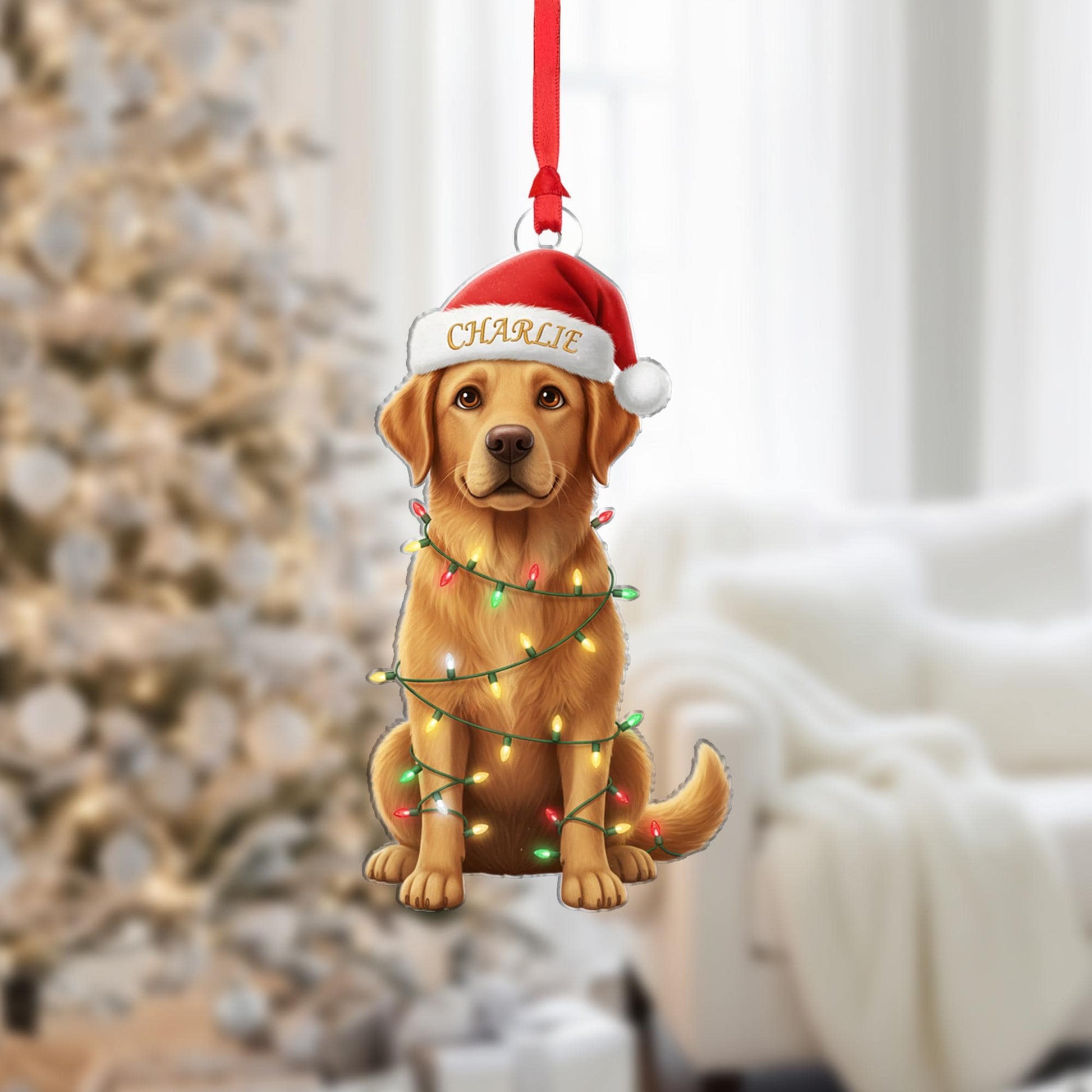 Personalized Golden Retriever Ornament: Christmas Pet Keepsake, Santa Hat image 1