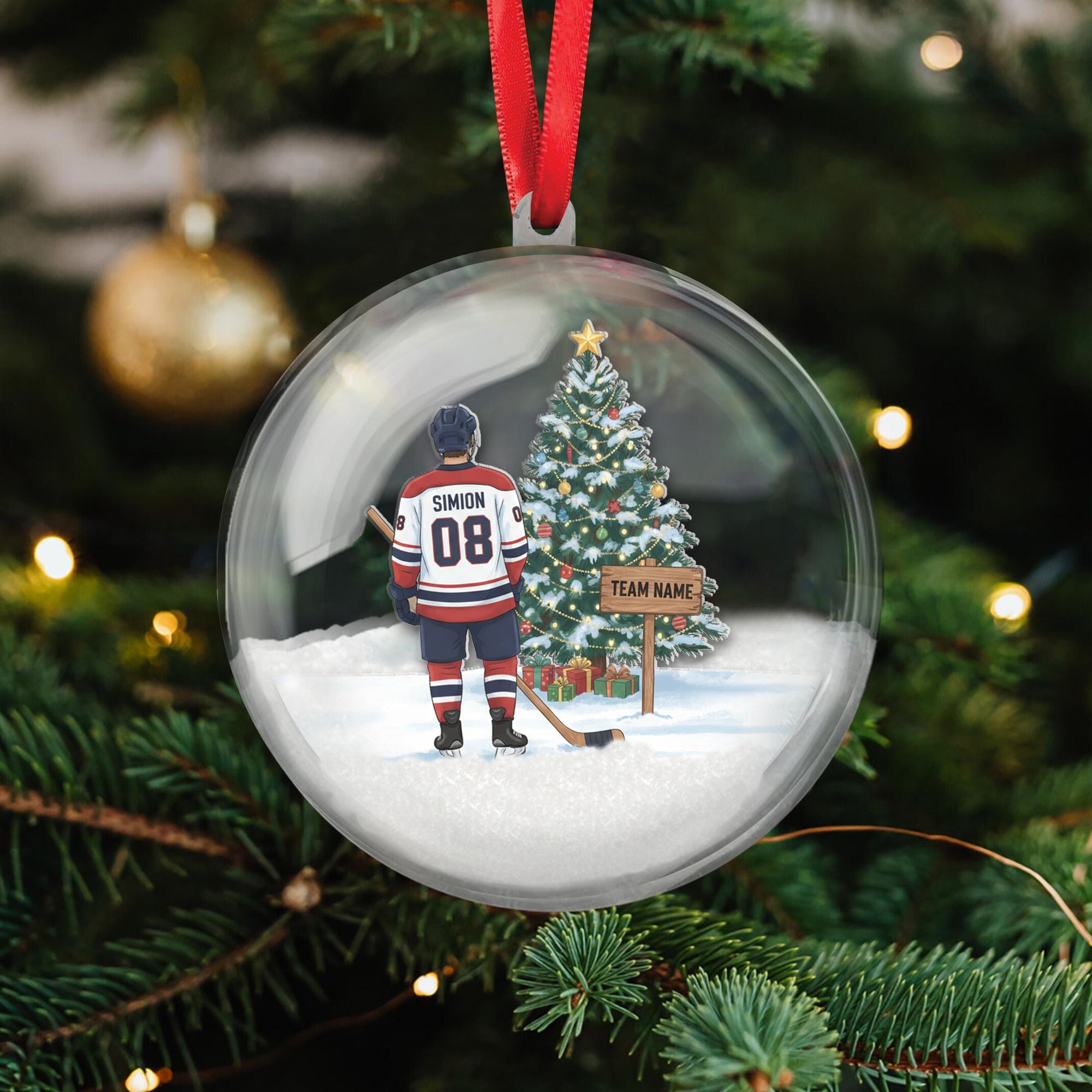 Custom Hockey 3D Ball Ornament – Personalized Player Jersey Christmas Decoration with Team Name image 1