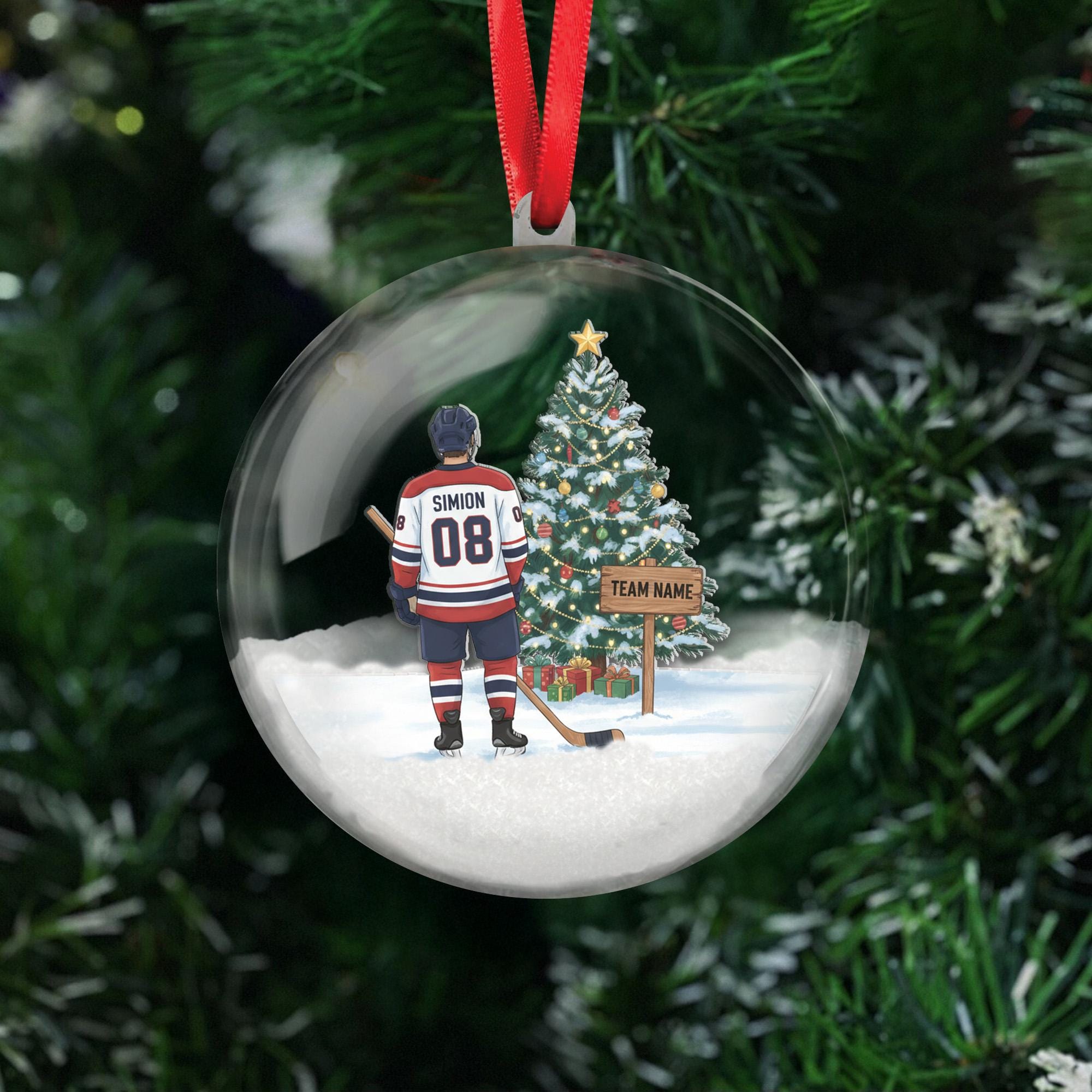 Custom Hockey 3D Ball Ornament – Personalized Player Jersey Christmas Decoration with Team Name image 2