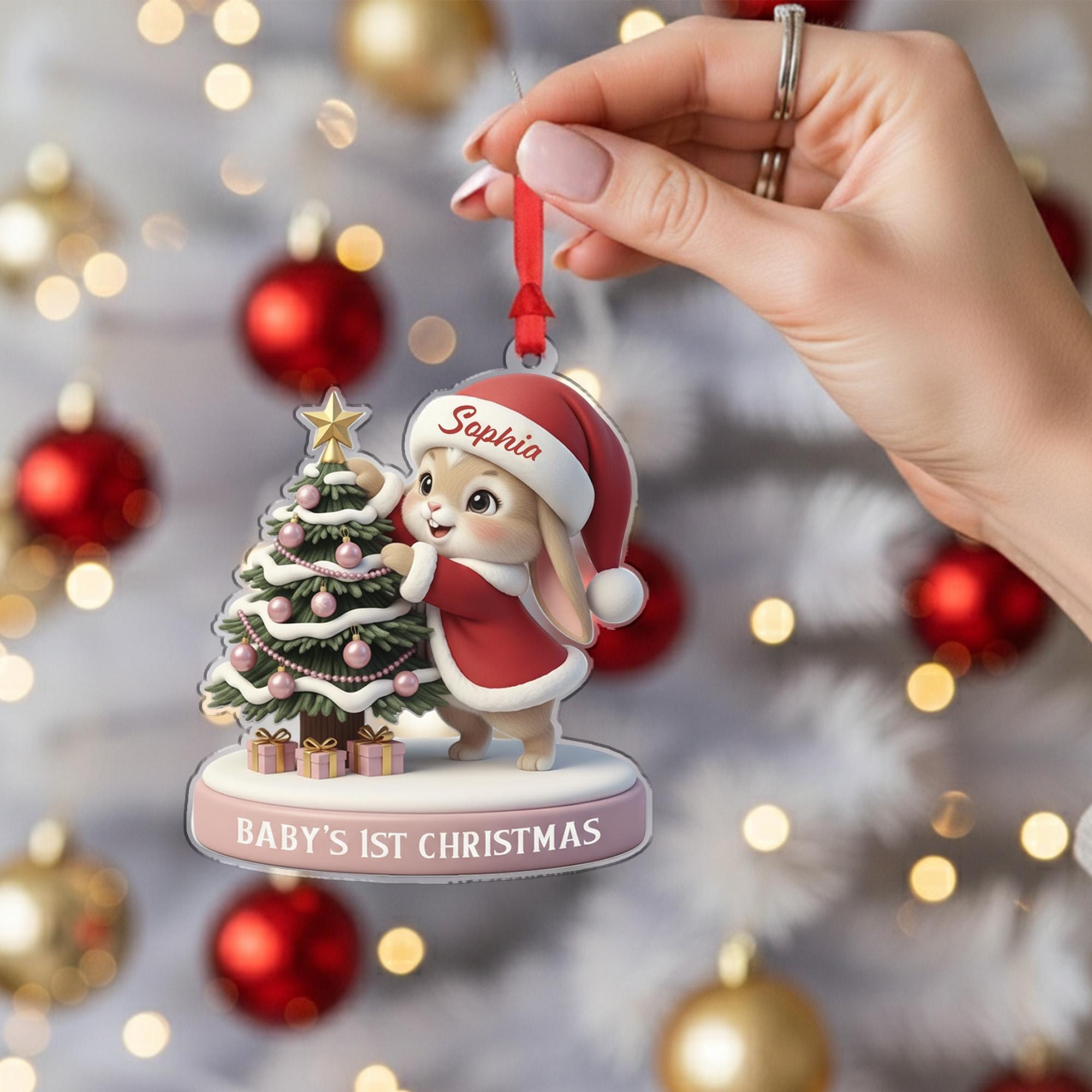 Personalized Baby’s First Christmas Ornament – Custom Name Bunny Decoration, Newborn Holiday Keepsake image 2