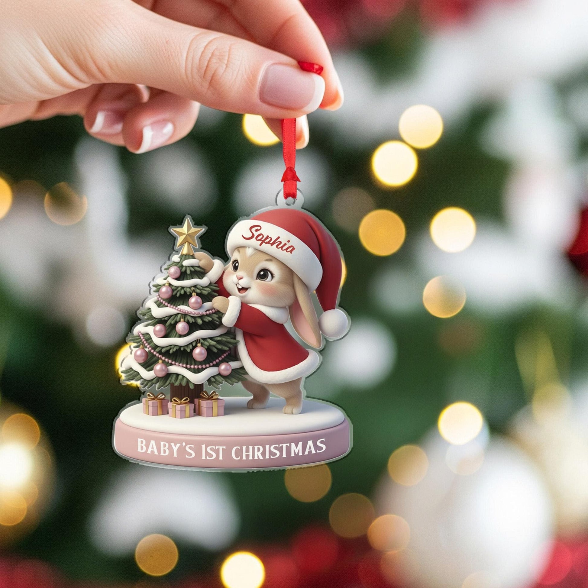 Personalized Baby’s First Christmas Ornament – Custom Name Bunny Decoration, Newborn Holiday Keepsake image 3