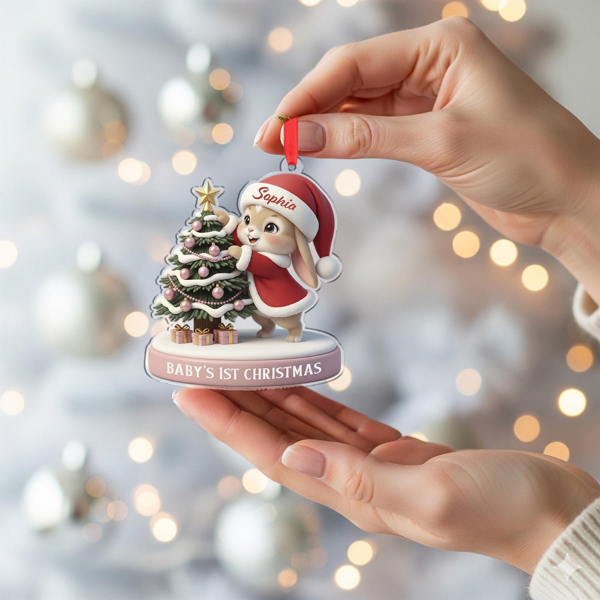 Personalized Baby’s First Christmas Ornament – Custom Name Bunny Decoration, Newborn Holiday Keepsake image 4
