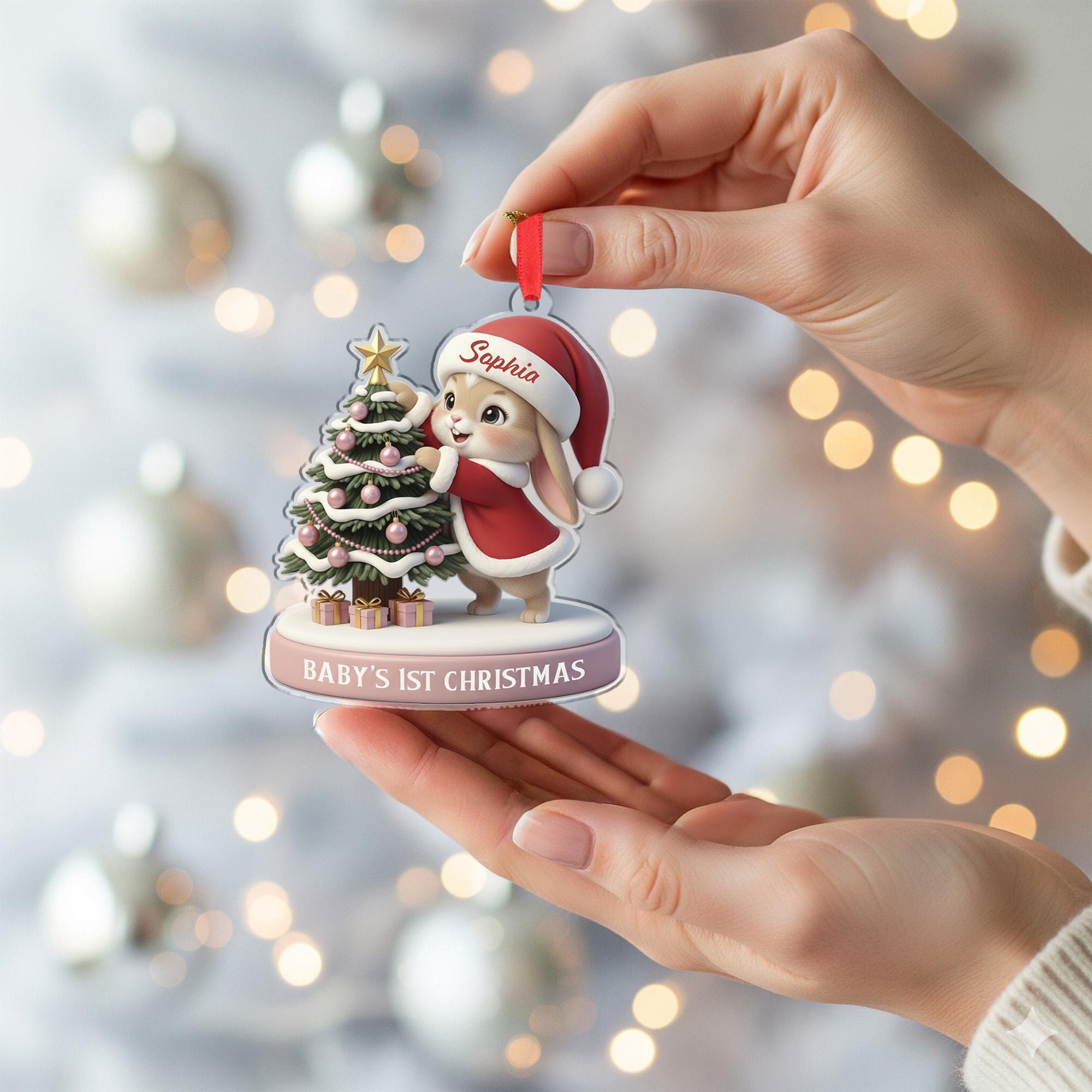 Personalized Baby’s First Christmas Ornament – Custom Name Bunny Decoration, Newborn Holiday Keepsake image 4