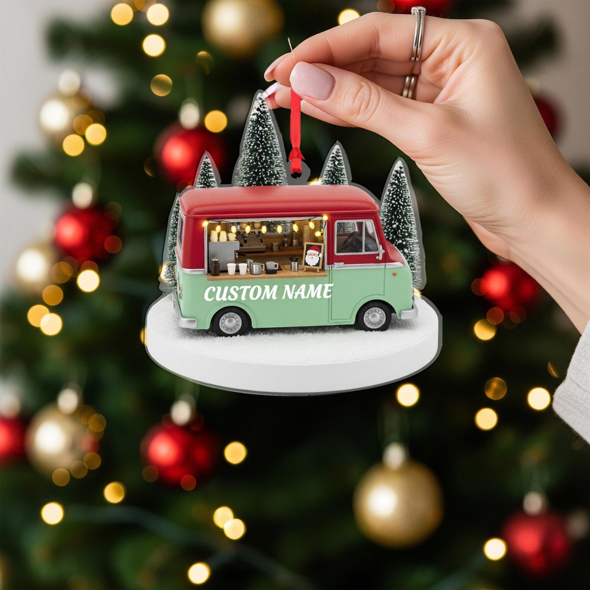 Personalized Food Truck Ornament – Mini Coffee Van Design, Holiday Tree Keepsake image 2