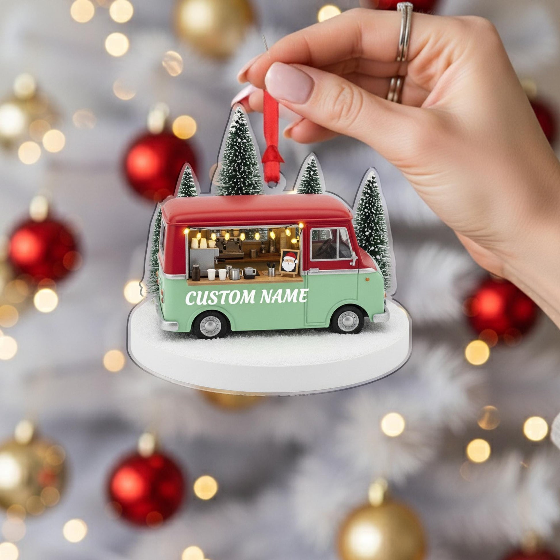 Personalized Food Truck Ornament – Mini Coffee Van Design, Holiday Tree Keepsake image 3