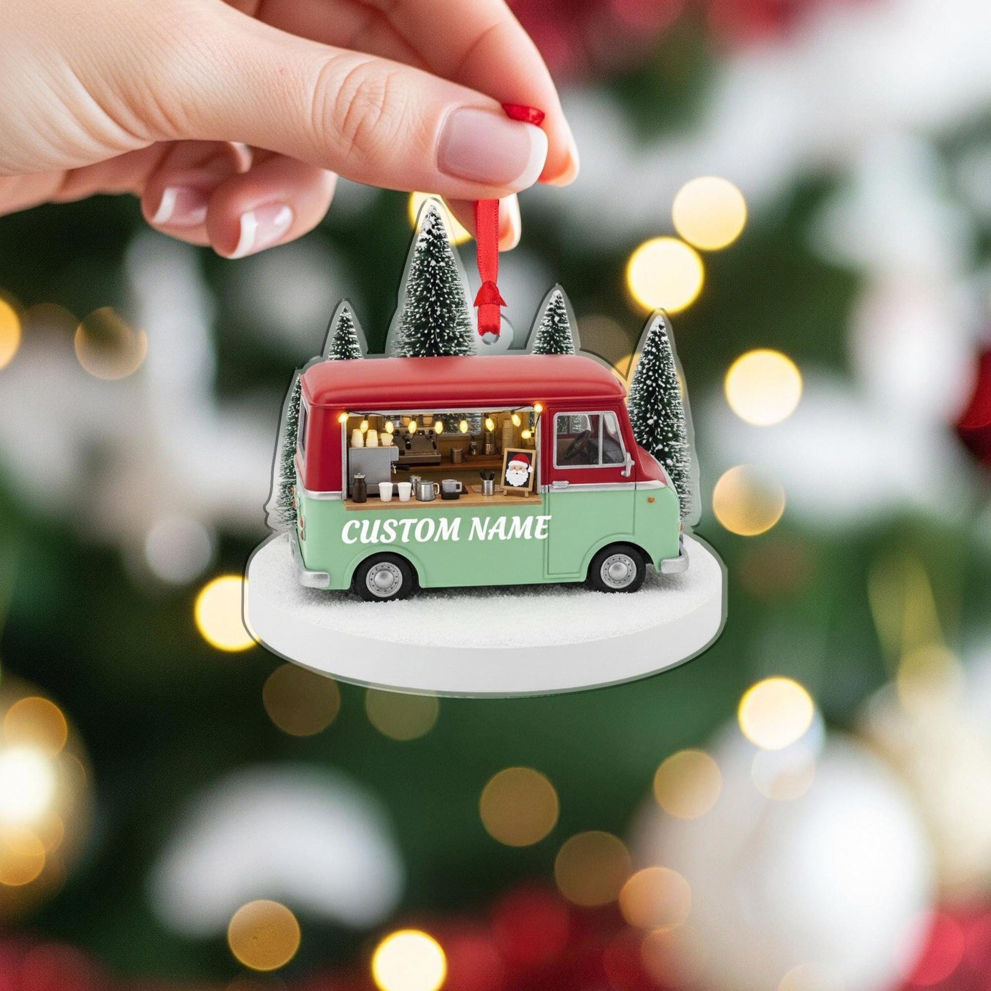Personalized Food Truck Ornament – Mini Coffee Van Design, Holiday Tree Keepsake image 4