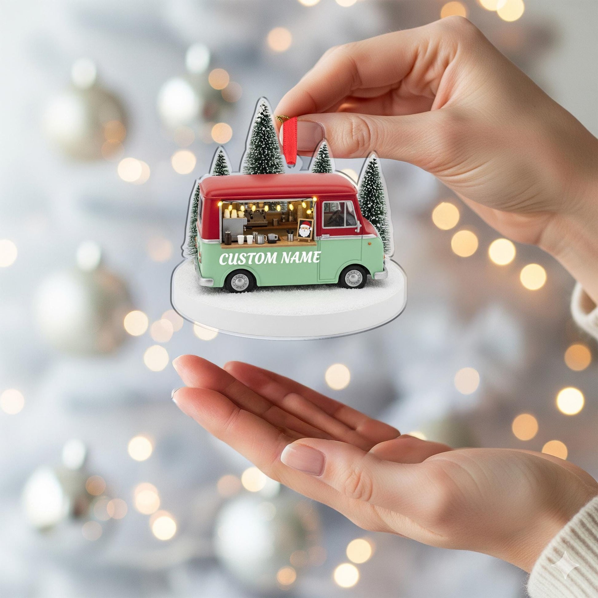 Personalized Food Truck Ornament – Mini Coffee Van Design, Holiday Tree Keepsake image 5