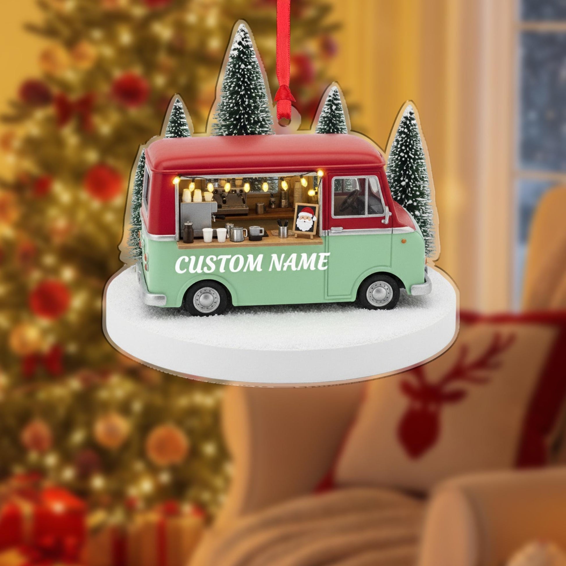Personalized Food Truck Ornament – Mini Coffee Van Design, Holiday Tree Keepsake image 7