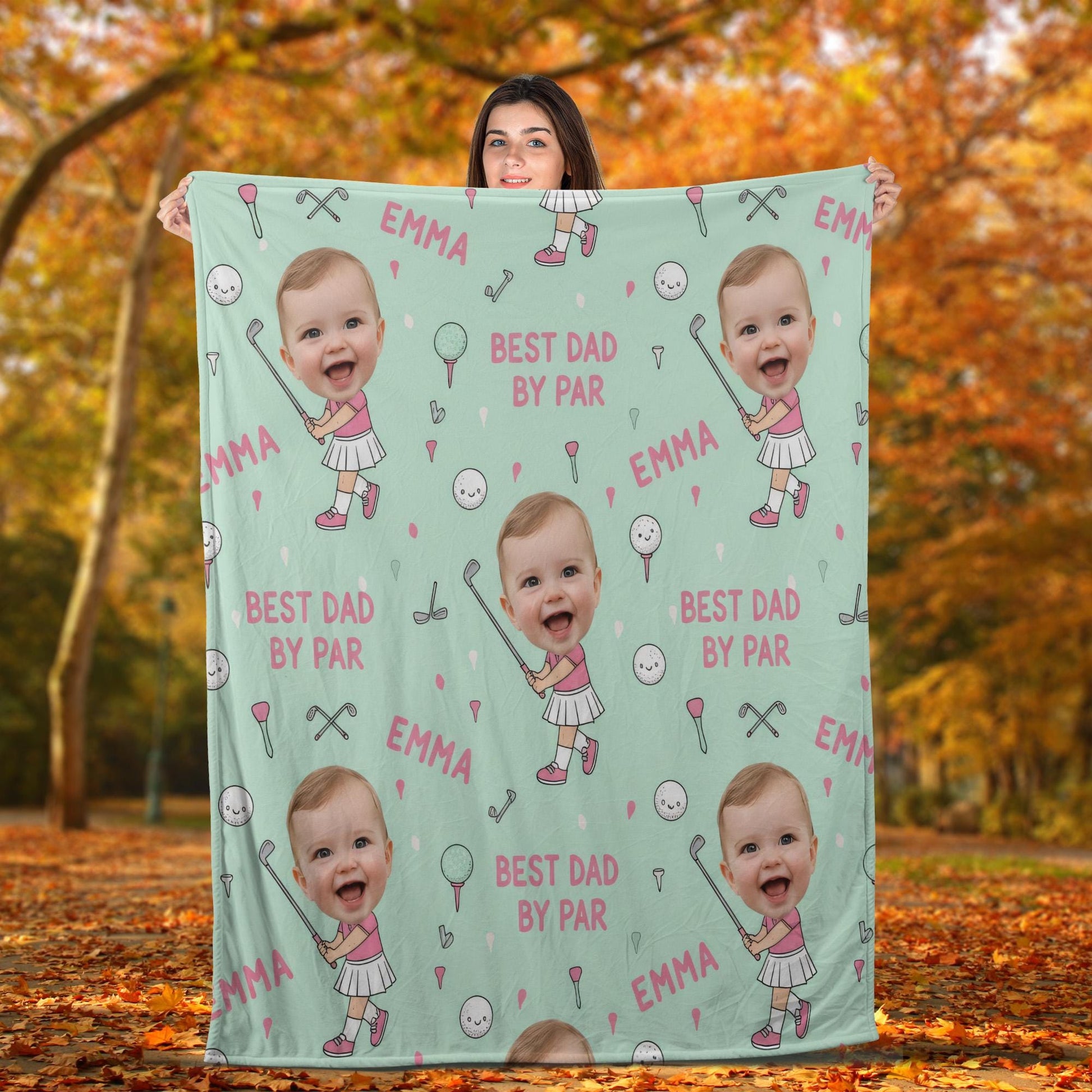 Personalized Baby Face Blanket for Dad: Golf Theme Throw image 5