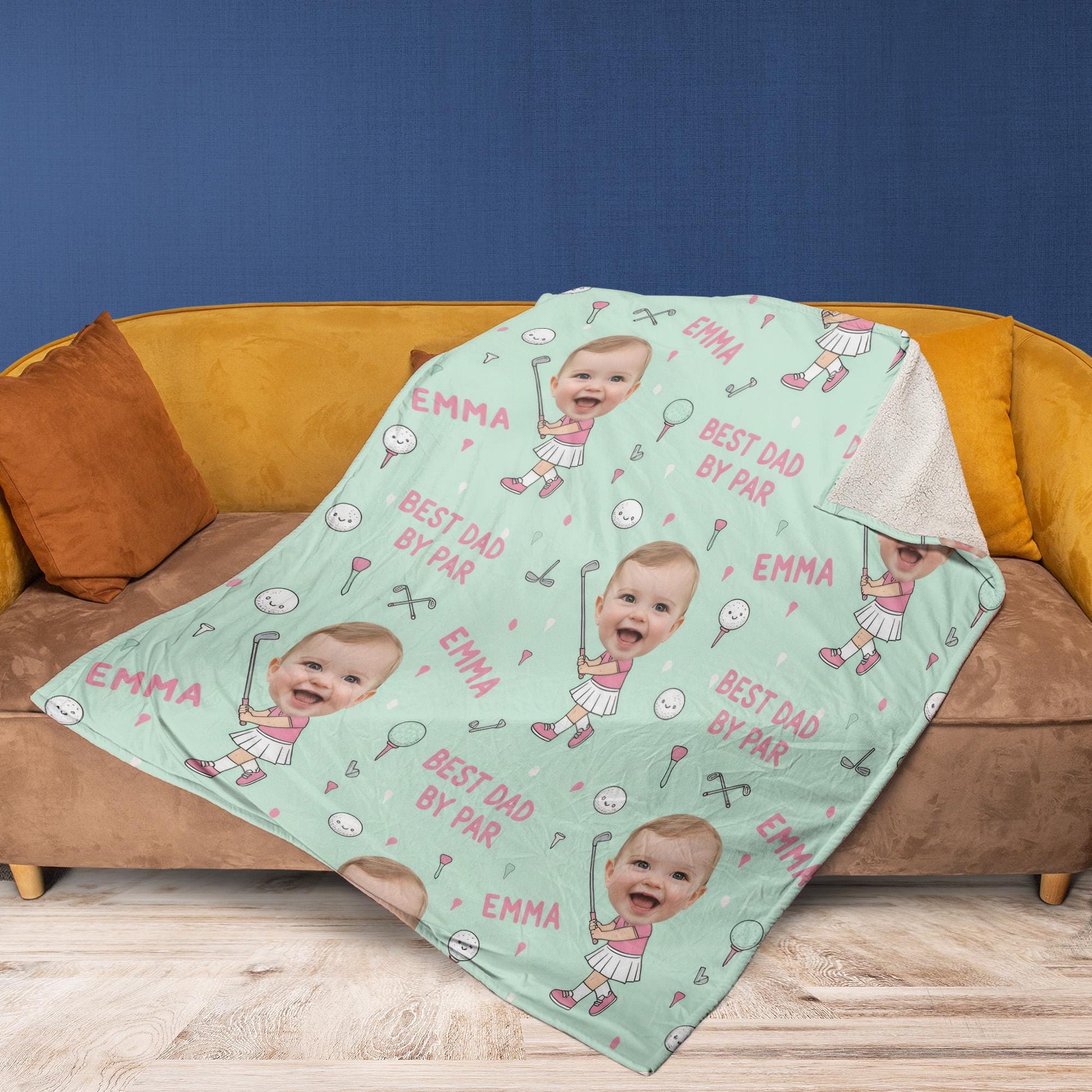 Personalized Baby Face Blanket for Dad: Golf Theme Throw image 2