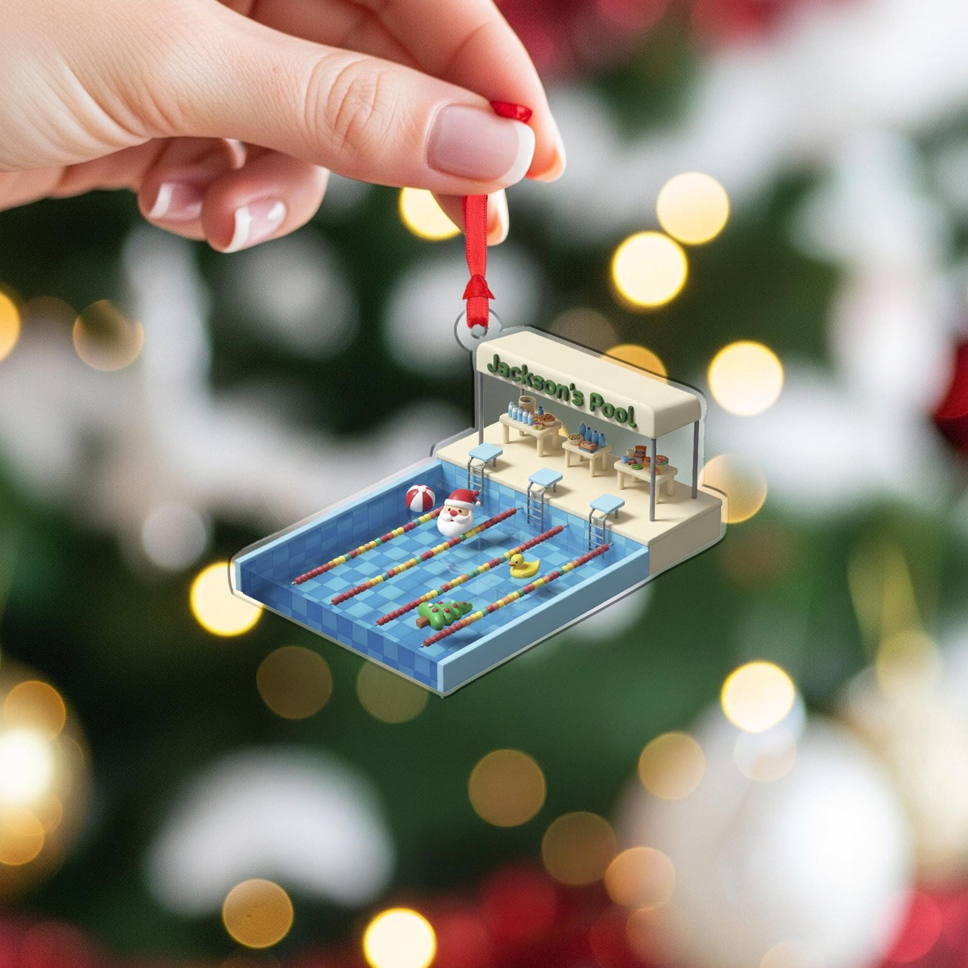 Personalized Pool Ornament – Swimming Decoration, Mini Pool Scene, Christmas Tree Keepsake for Swimmers image 4