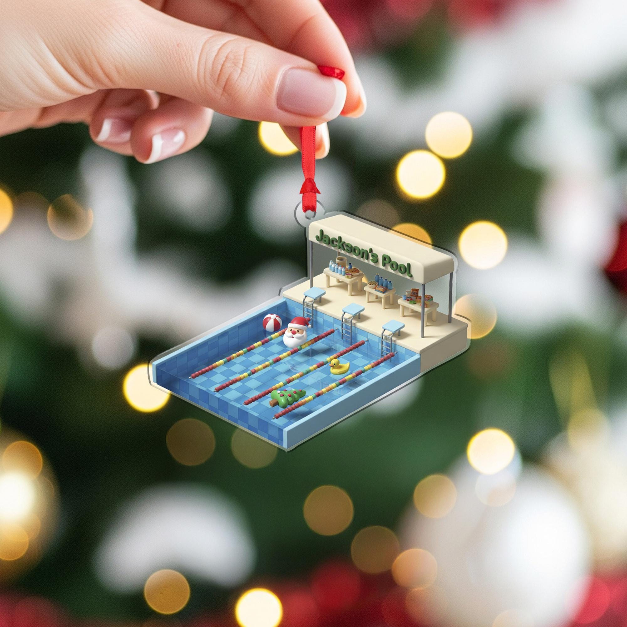 Personalized Pool Ornament – Swimming Decoration, Mini Pool Scene, Christmas Tree Keepsake for Swimmers image 4