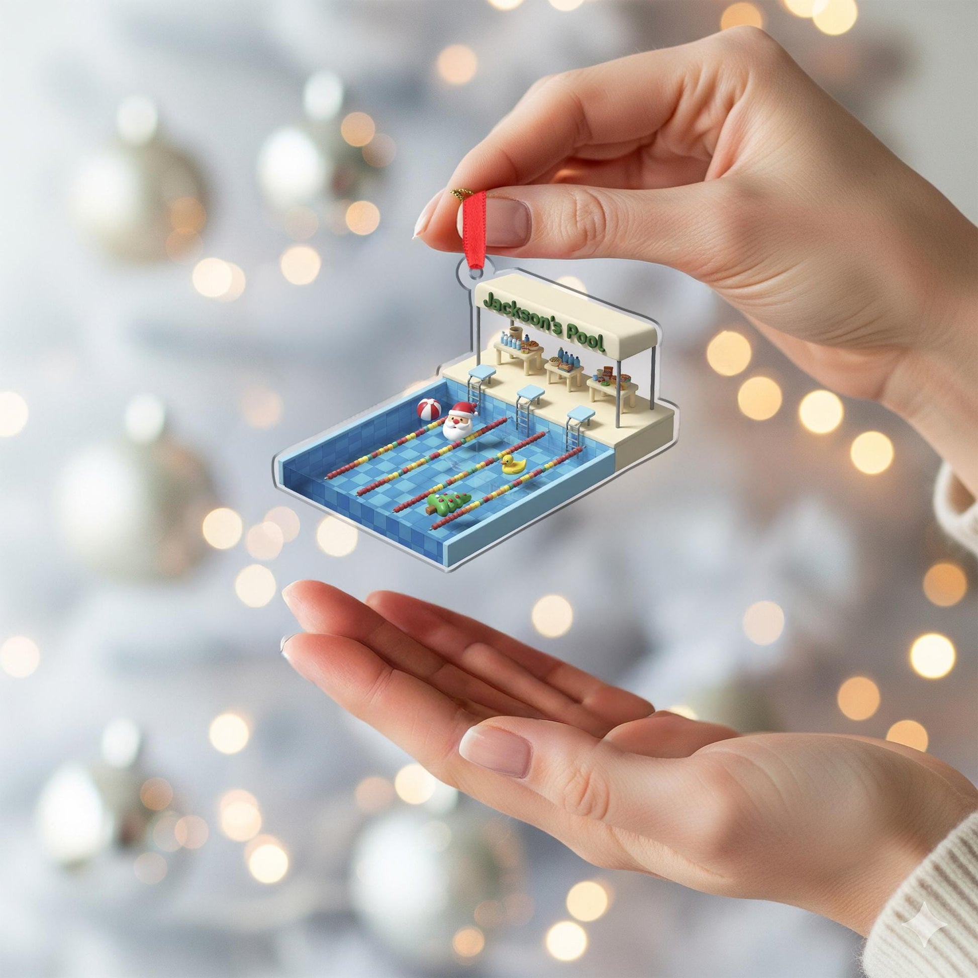 Personalized Pool Ornament – Swimming Decoration, Mini Pool Scene, Christmas Tree Keepsake for Swimmers image 5