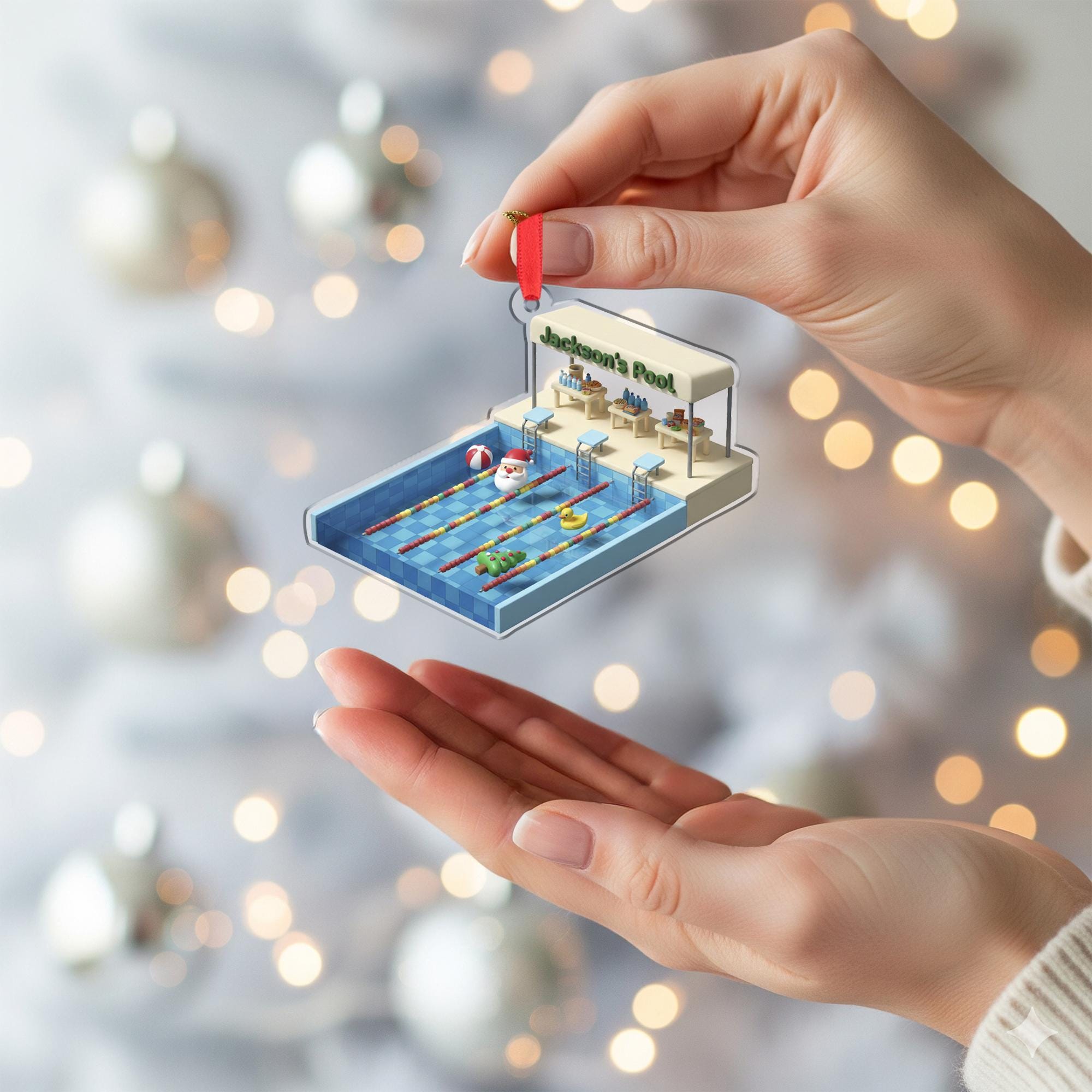 Personalized Pool Ornament – Swimming Decoration, Mini Pool Scene, Christmas Tree Keepsake for Swimmers image 5