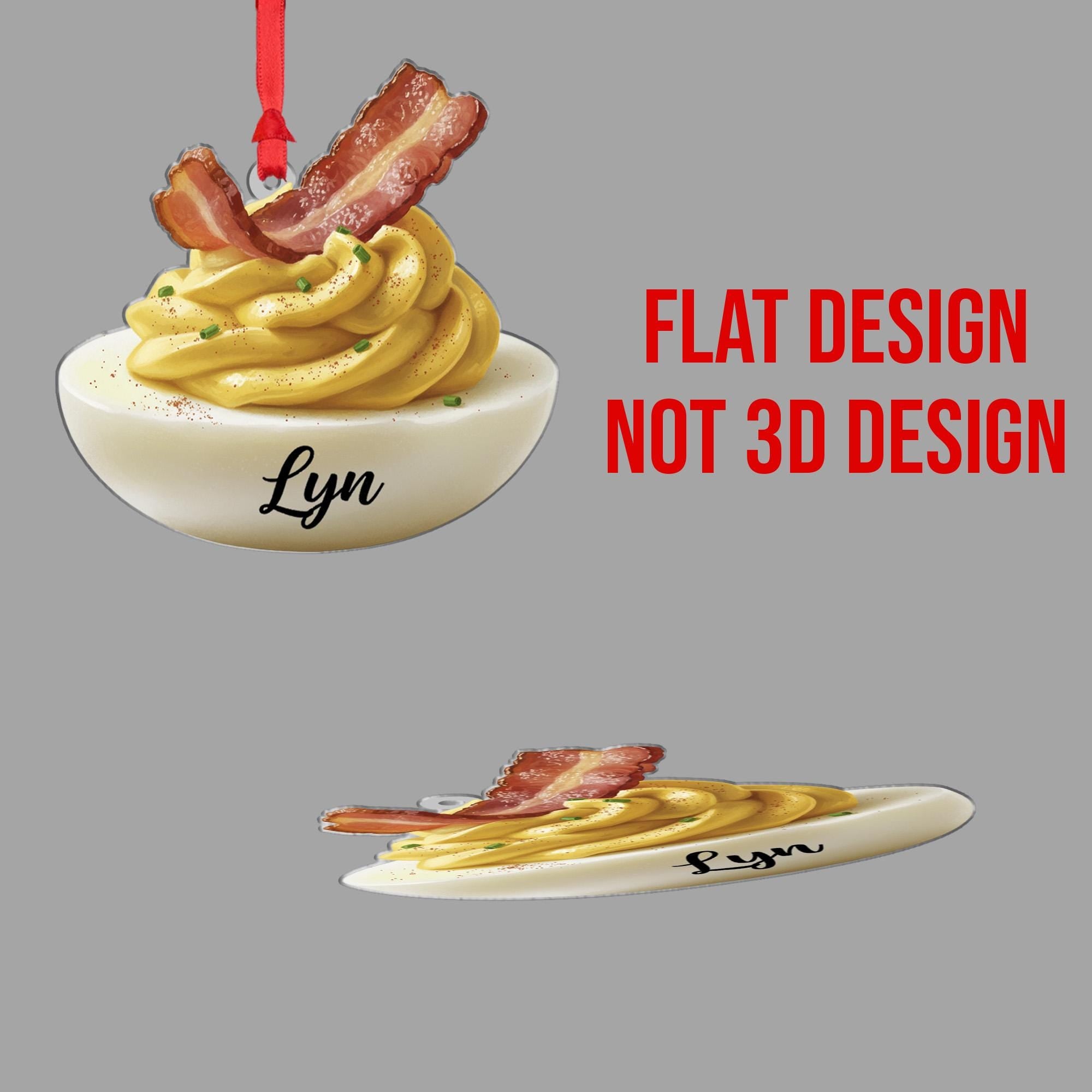 Personalized Deviled Egg Ornament – Food Decoration, Bacon and Chive Design, Holiday Kitchen Tree Keepsake image 5