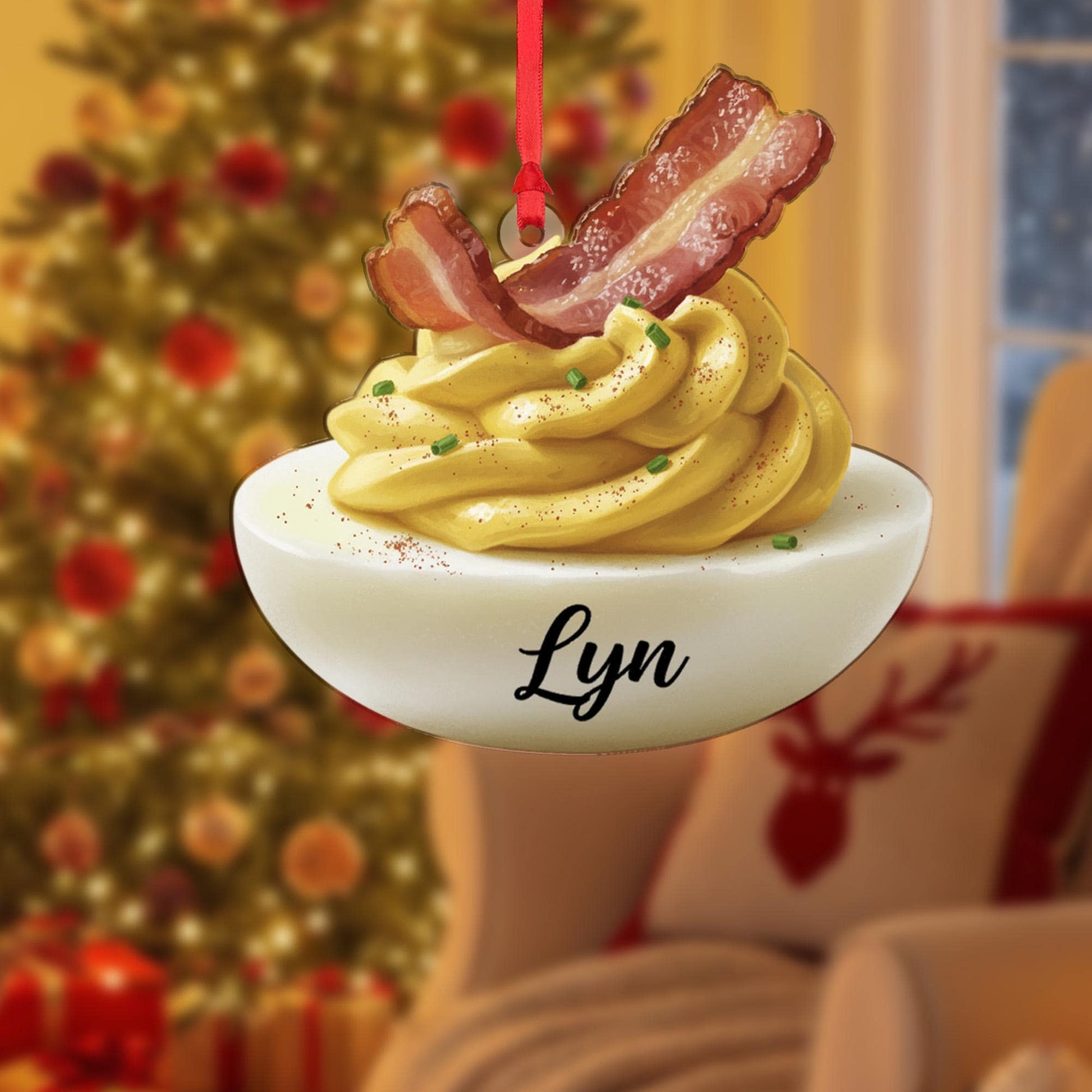 Personalized Deviled Egg Ornament – Food Decoration, Bacon and Chive Design, Holiday Kitchen Tree Keepsake image 6