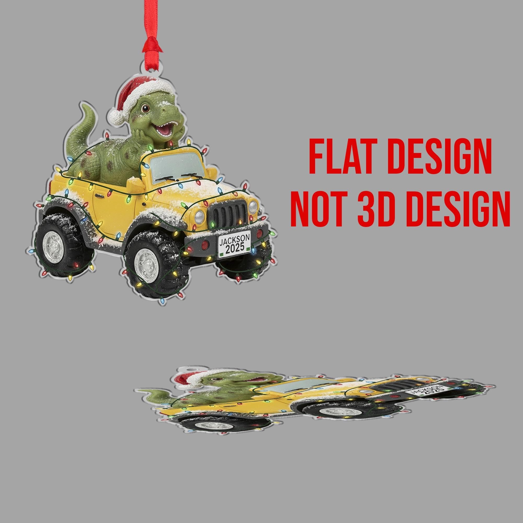 Personalized Dinosaur Car Ornament – Christmas Decoration, T-Rex in Jeep Design, Holiday Tree Keepsake image 6