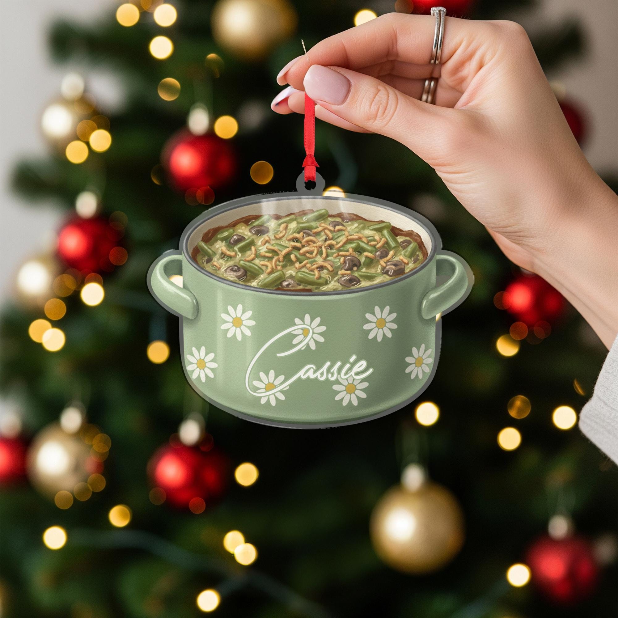 Personalized Casserole Dish Ornament – Food Decoration, Green Bean Design, Holiday Kitchen Tree Keepsake image 2