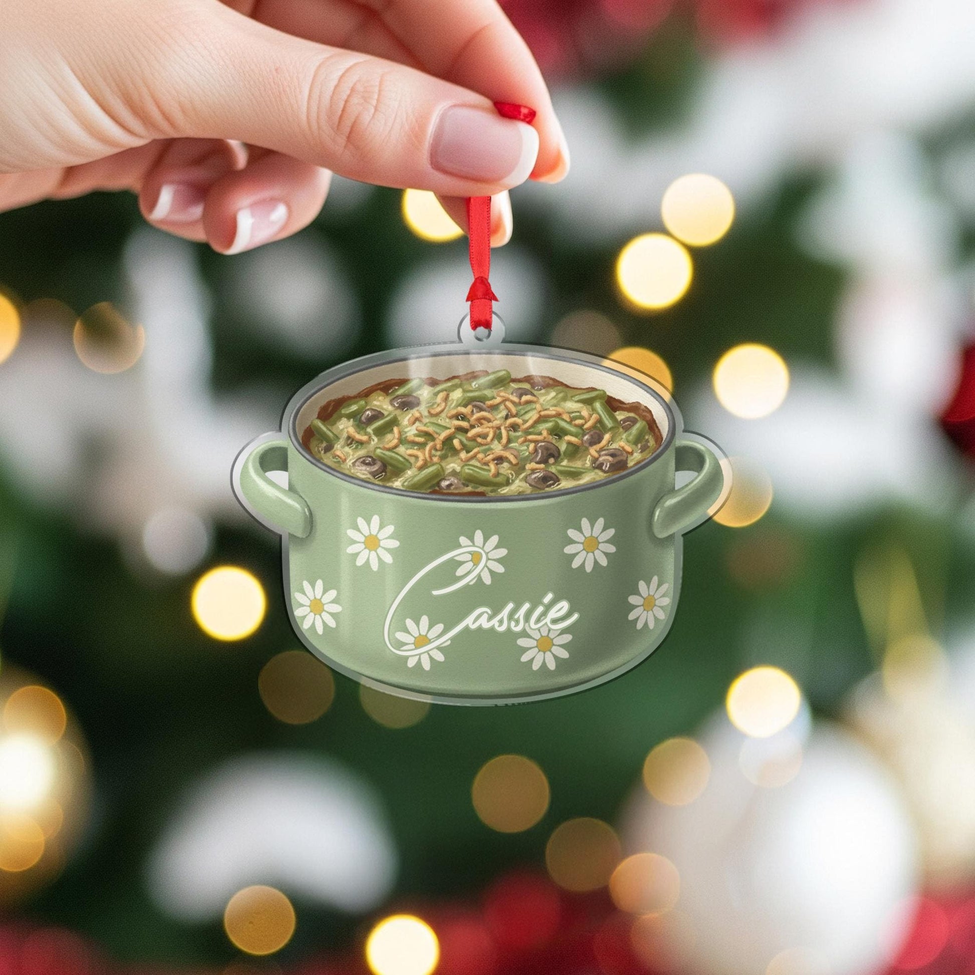 Personalized Casserole Dish Ornament – Food Decoration, Green Bean Design, Holiday Kitchen Tree Keepsake image 4