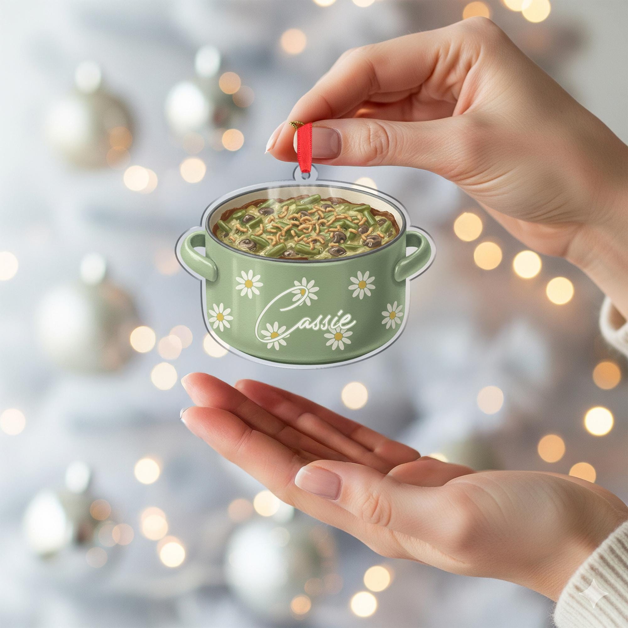 Personalized Casserole Dish Ornament – Food Decoration, Green Bean Design, Holiday Kitchen Tree Keepsake image 5