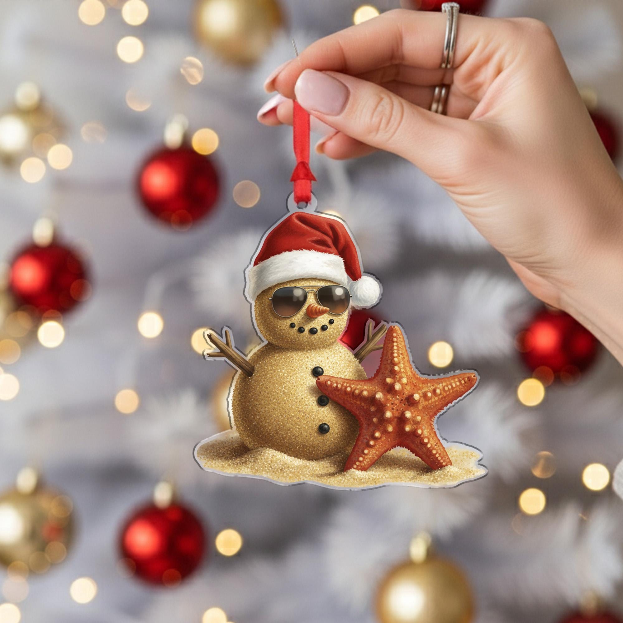 Beach Sand Snowman Ornament – Coastal Christmas Decoration, Tropical Holiday Tree Keepsake image 2
