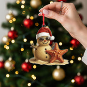 Beach Sand Snowman Ornament – Coastal Christmas Decoration, Tropical Holiday Tree Keepsake image 1